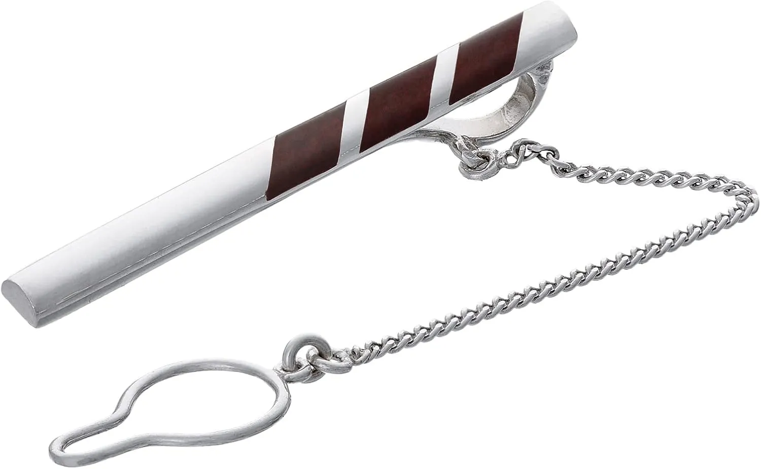 Men's Silver Tie Clip with Amber, Modern Style, Natural Amber in Cherry Colour, Gift for Men
