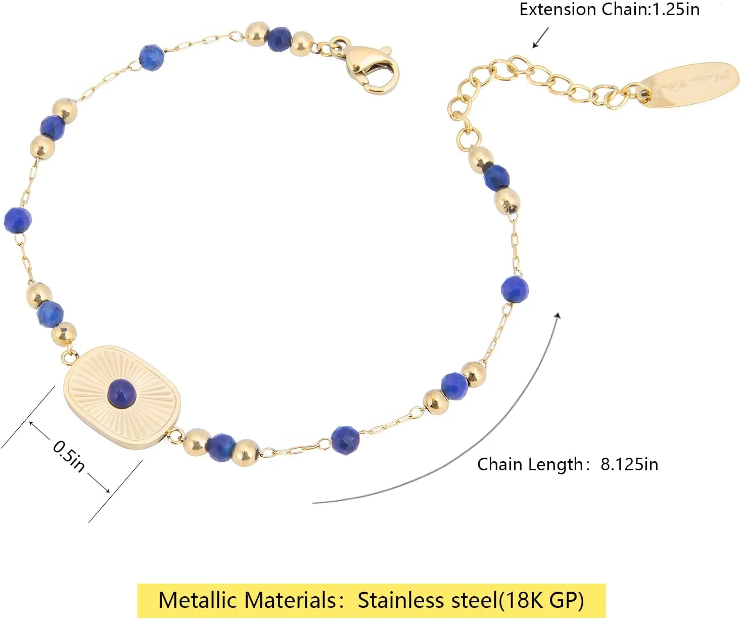 Milan Chiva 14K Gold Link Bracelets for Women Round Agate Beaded Sun Disc Dainty Bracelet Jewelry