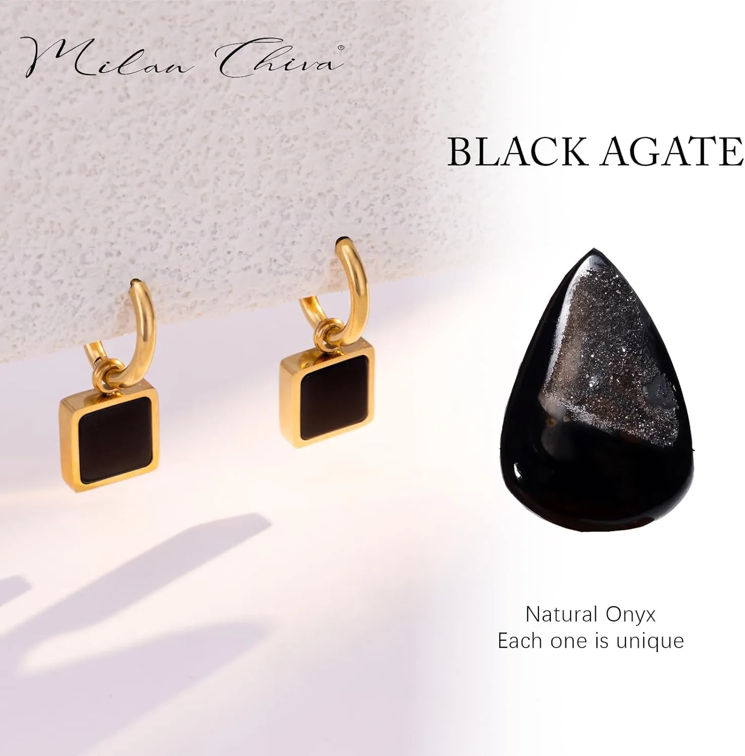 Milan Chiva 14K Gold Square Dangle Hoop Earrings for Women, Plated Small Huggie Hoops Rectangle Hypoallergenic Dainty Dangling Earrings for Women Fashion Jewelry