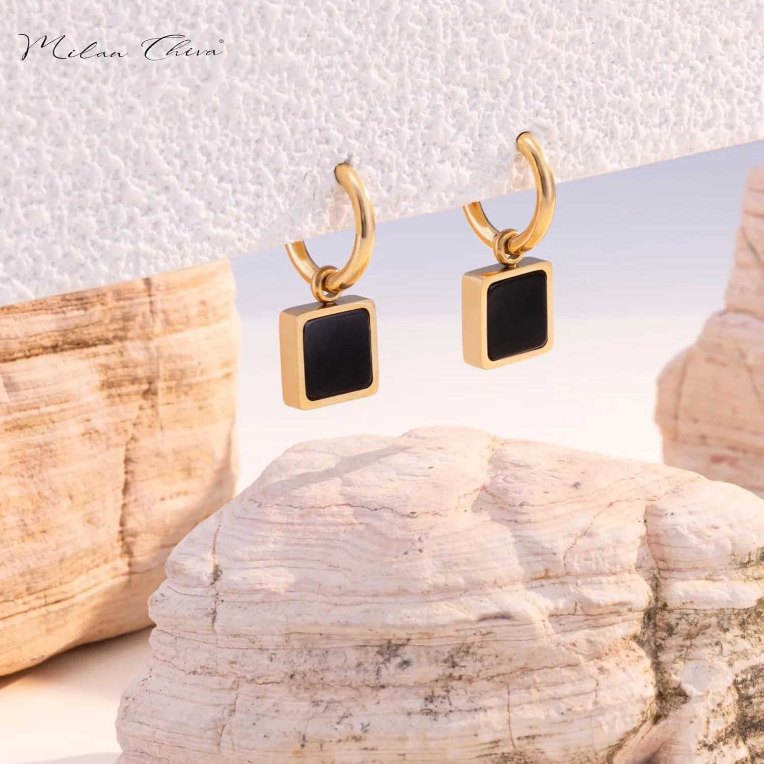 Milan Chiva 14K Gold Square Dangle Hoop Earrings for Women, Plated Small Huggie Hoops Rectangle Hypoallergenic Dainty Dangling Earrings for Women Fashion Jewelry