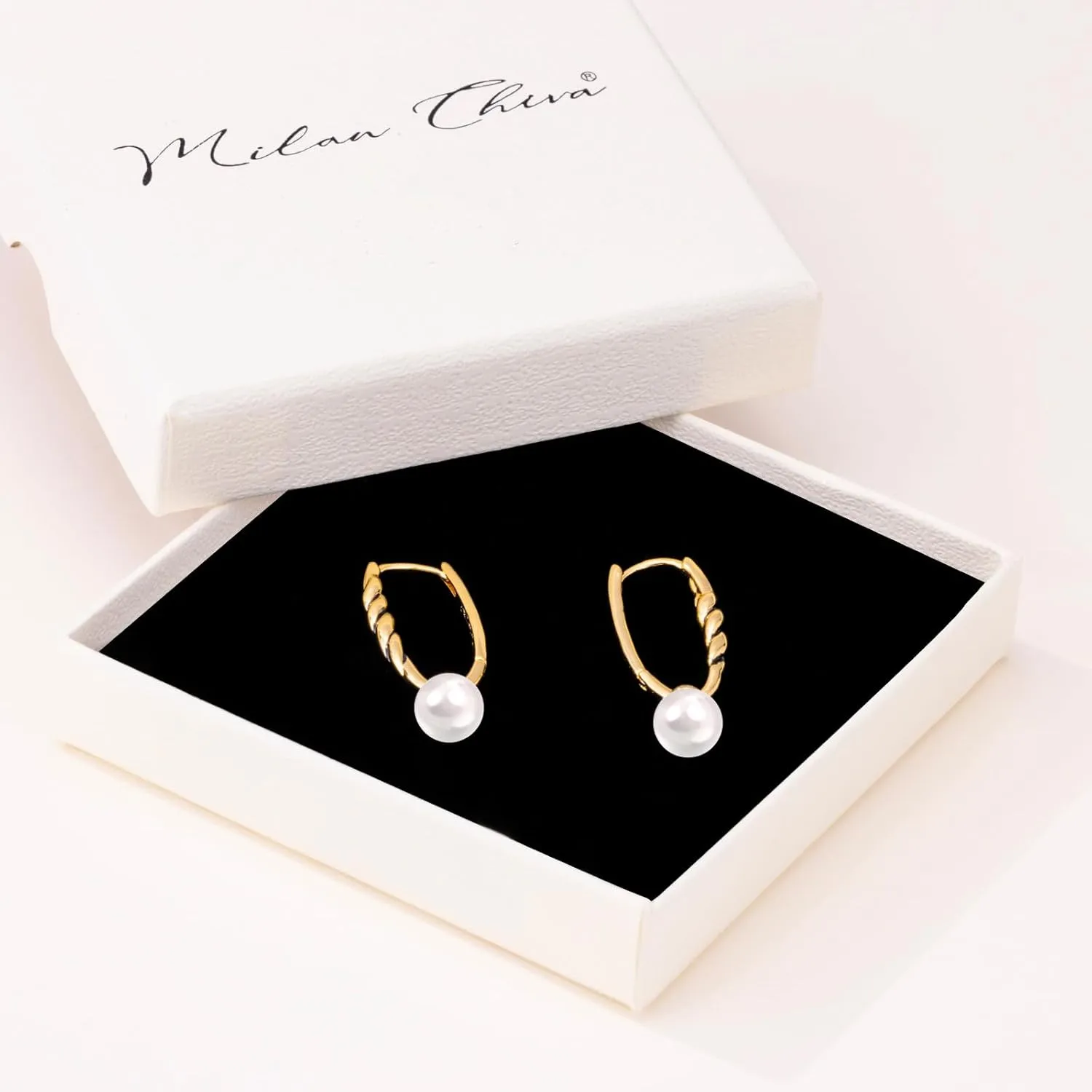 Milan Chiva Small Hoop Earrings for Women 14k Gold Plated Lightweight Huggie Drop Dainty Jewelry