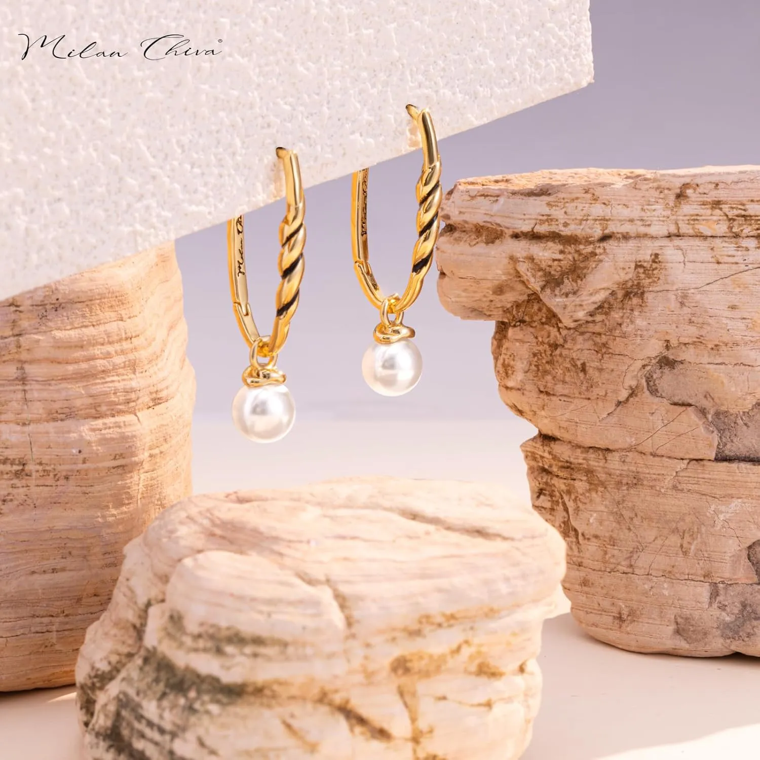 Milan Chiva Small Hoop Earrings for Women 14k Gold Plated Lightweight Huggie Drop Dainty Jewelry