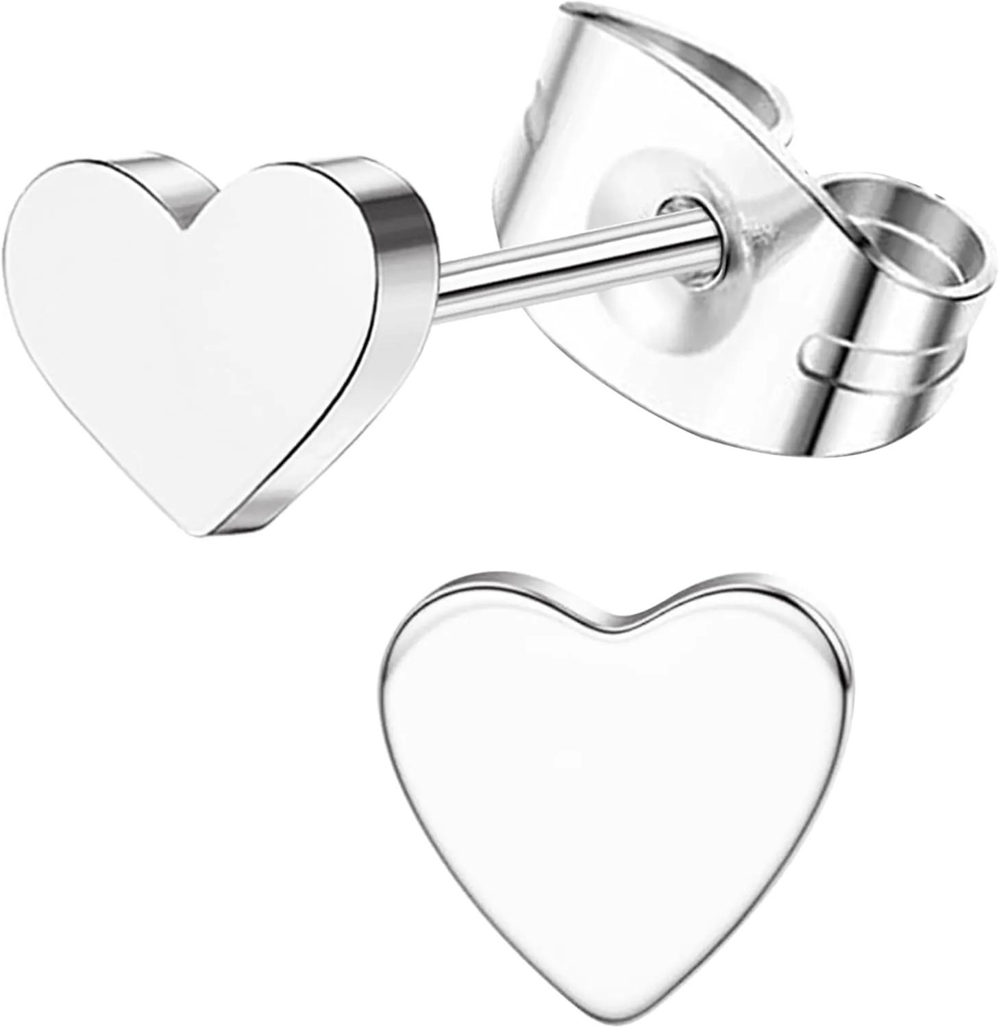 MJust 1 Pair Titanium Stud Earrings for Women & Men, G23 Hypoallergenic Pure Titanium Earrings for Sensitive Ears, 20G Push Back CZ & Opal Earrings Set with Balls, Dot, Hearts