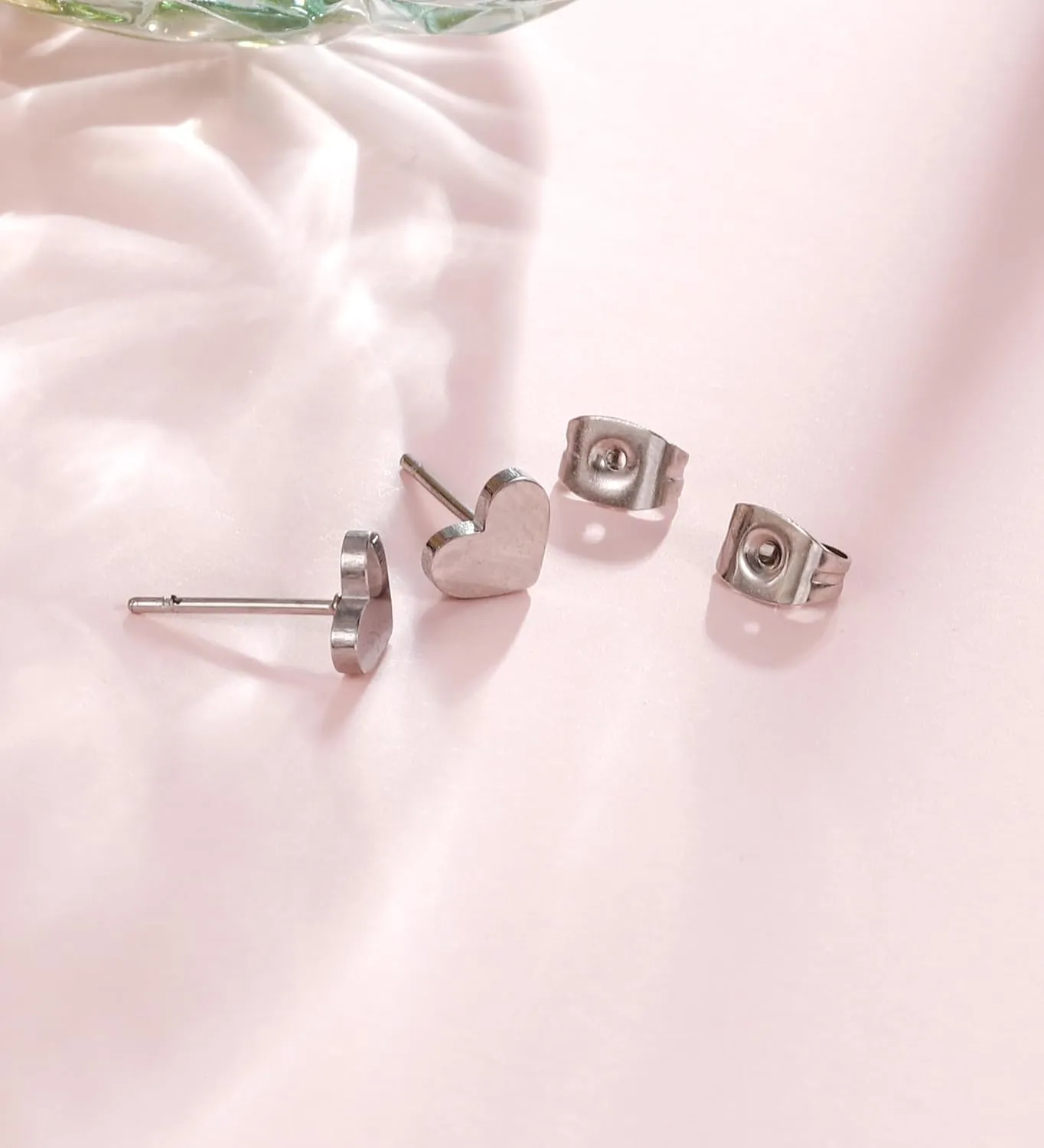 MJust 1 Pair Titanium Stud Earrings for Women & Men, G23 Hypoallergenic Pure Titanium Earrings for Sensitive Ears, 20G Push Back CZ & Opal Earrings Set with Balls, Dot, Hearts