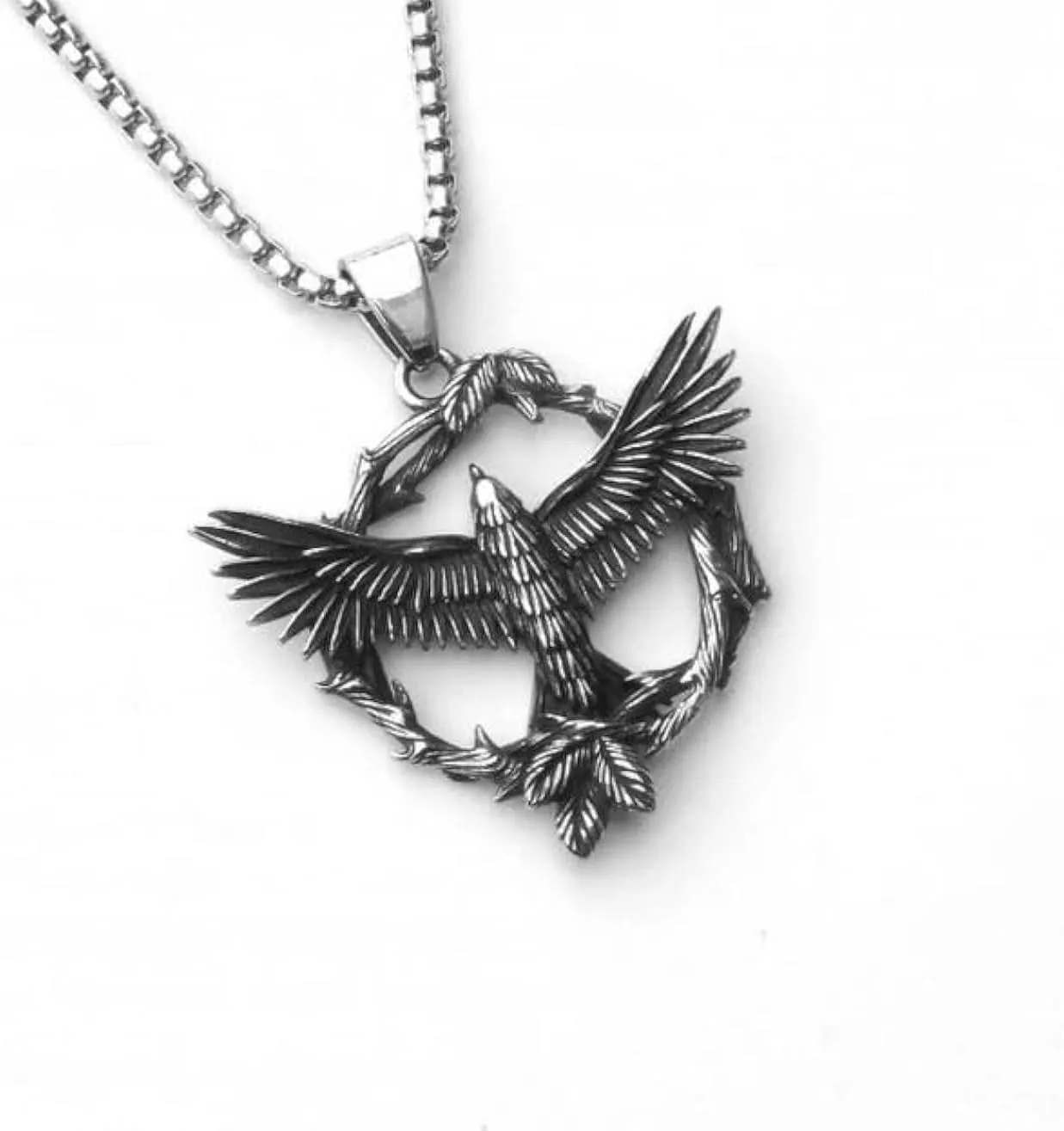 Mockingjay Modern Silver bird wings and vines necklace. Hunger games like pendant. 1.5" pendant with Chain.