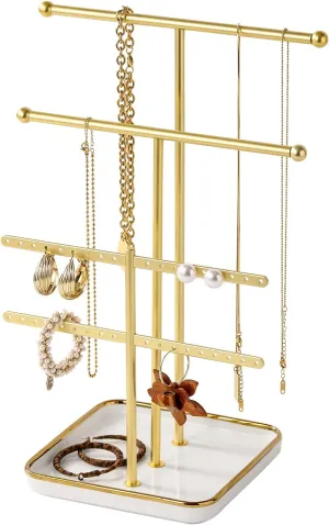 Modern Gold T-shaped jewelry organize,multi-layer tower display rack for necklaces,bracelets, earrings,Anti-tarnish gold finish,women's gifts