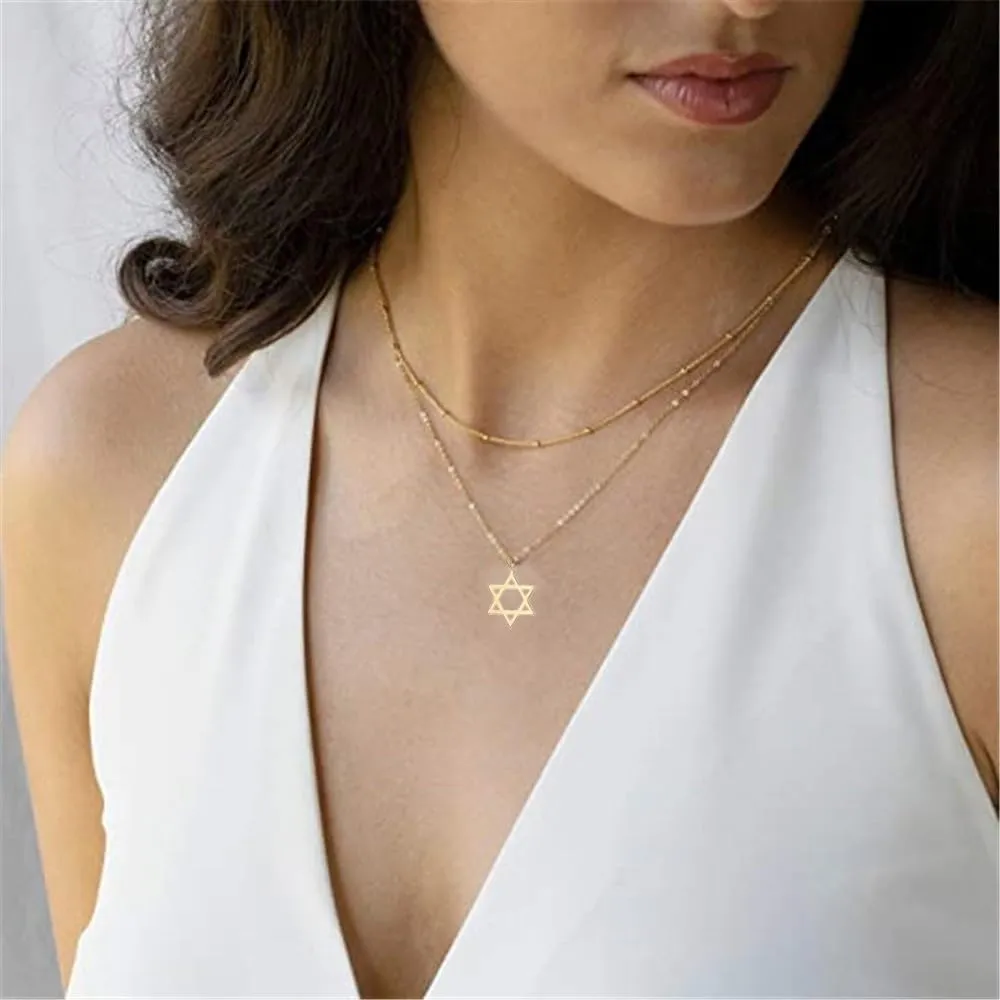 Modpide Stainless Steel Star of David Choker Necklace Jewish Women Collar Necklace