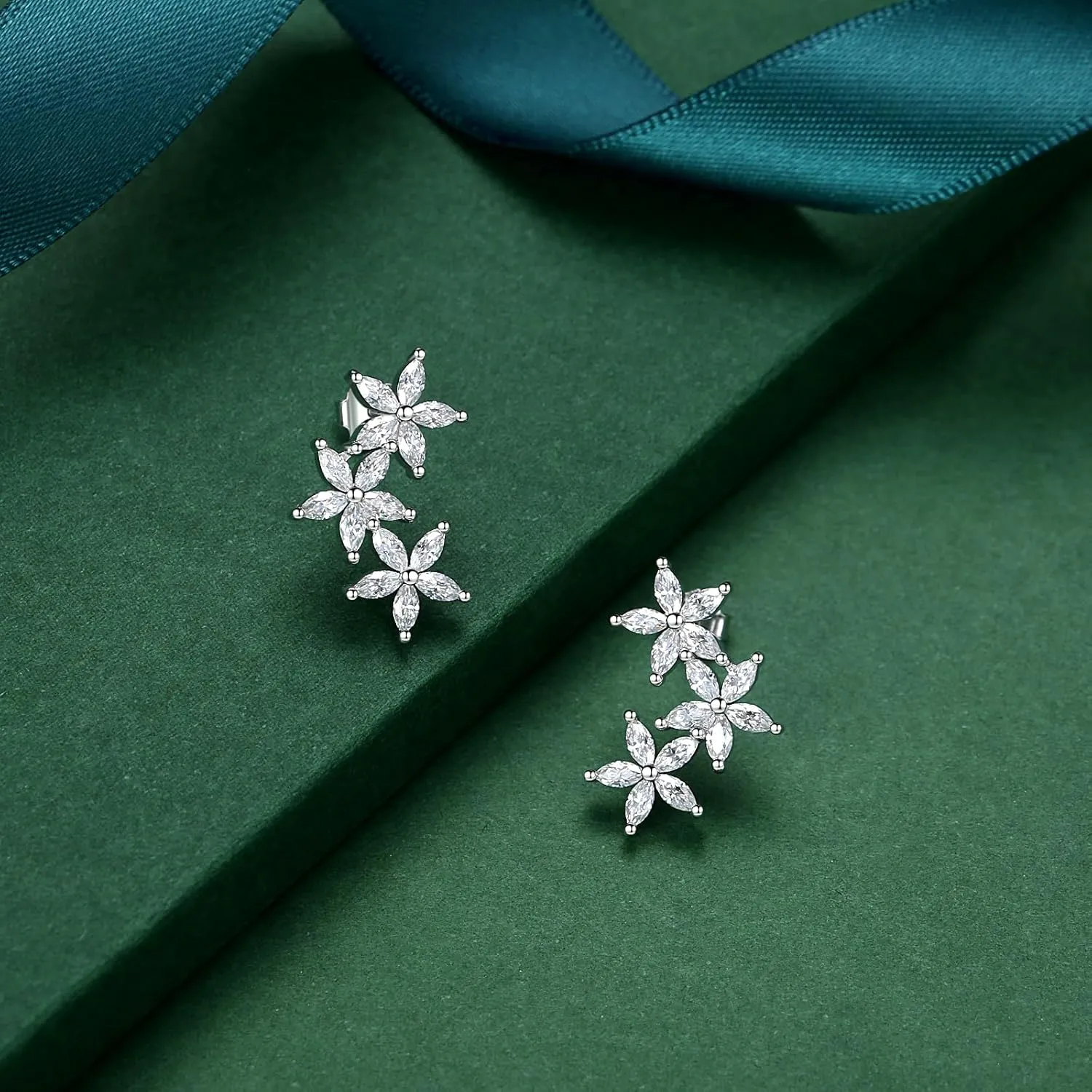 Moissanite Earrings 925 Sterling Silver Plated 18K White Gold Stud Earrings Hypoallergenic Fashion Everyday Dainty Birthday Gifts for Women