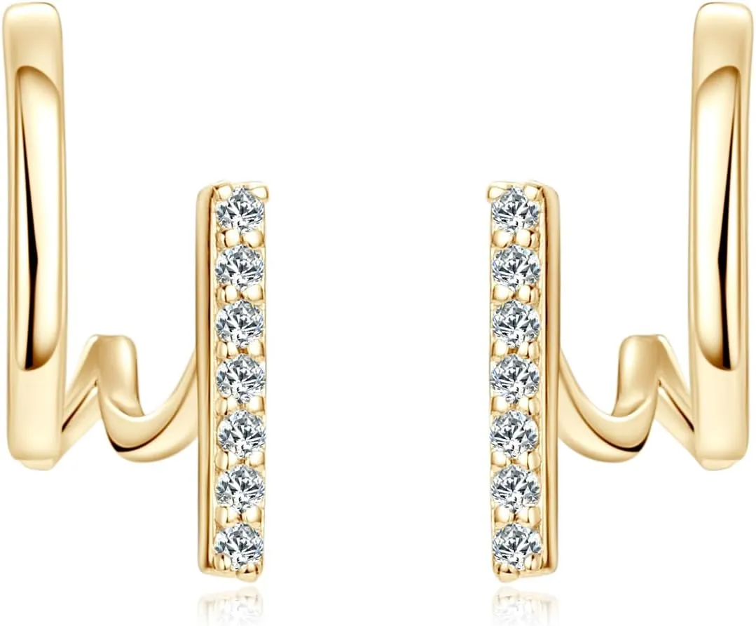 Moissanite Split Hoop Huggie Earrings for Women,18K White Gold Plated 925 Sterling Silver Small Simple Stud Earring, D-E Color VVS1 Clarity Brilliant Diamond Hypoallergenic Everyday Jewelry with Certificate
