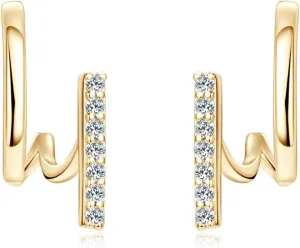 Moissanite Split Hoop Huggie Earrings for Women,18K White Gold Plated 925 Sterling Silver Small Simple Stud Earring, D-E Color VVS1 Clarity Brilliant Diamond Hypoallergenic Everyday Jewelry with Certificate