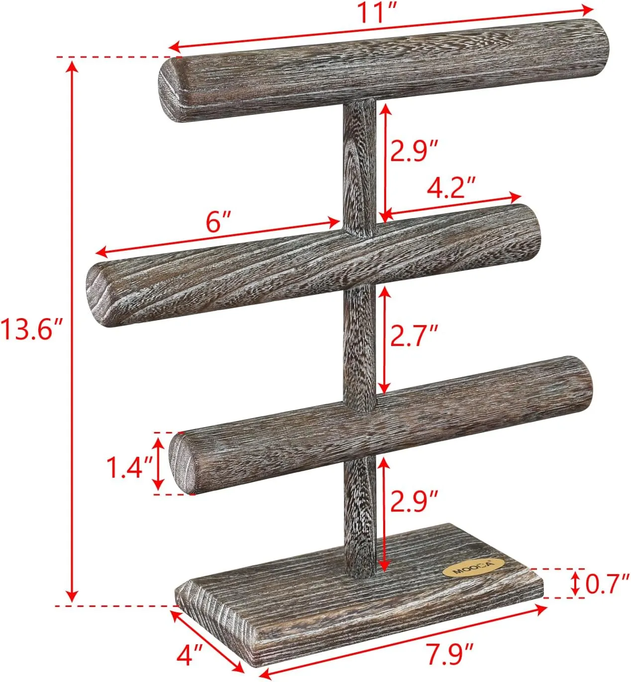 MOOCA Free Assembly 3-Tier Wooden Jewelry Display Stand, Bracelets, Necklaces, Watches, Bangles Holder Stand, Accessory Display Storage Organizer, Coffee Color