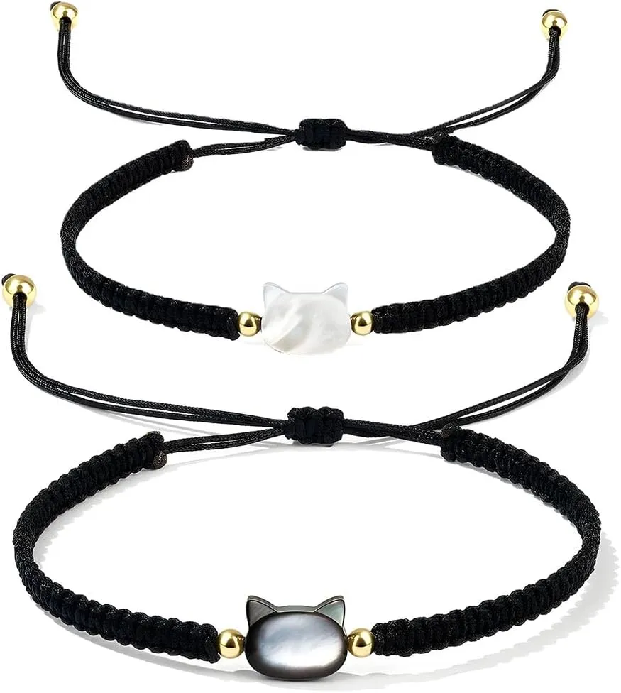 Moonstone Cat Bracelets for Couples Braided Personalized Couples Cat Bracelet Handmade Adjustable Cat Bracelet Friendship Bracelet Jewelry