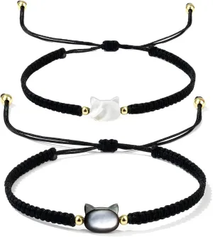 Moonstone Cat Bracelets for Couples Braided Personalized Couples Cat Bracelet Handmade Adjustable Cat Bracelet Friendship Bracelet Jewelry