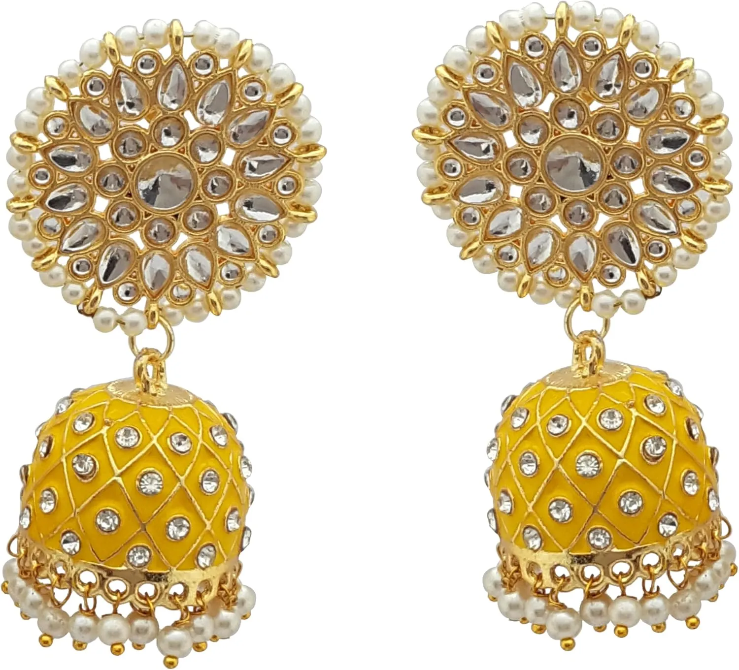 Moonstruck Traditional Indian Dome Shaped Golden Jhumka/Jhumki Earrings with Meenakari & Pearls for Women (Aqua Blue)