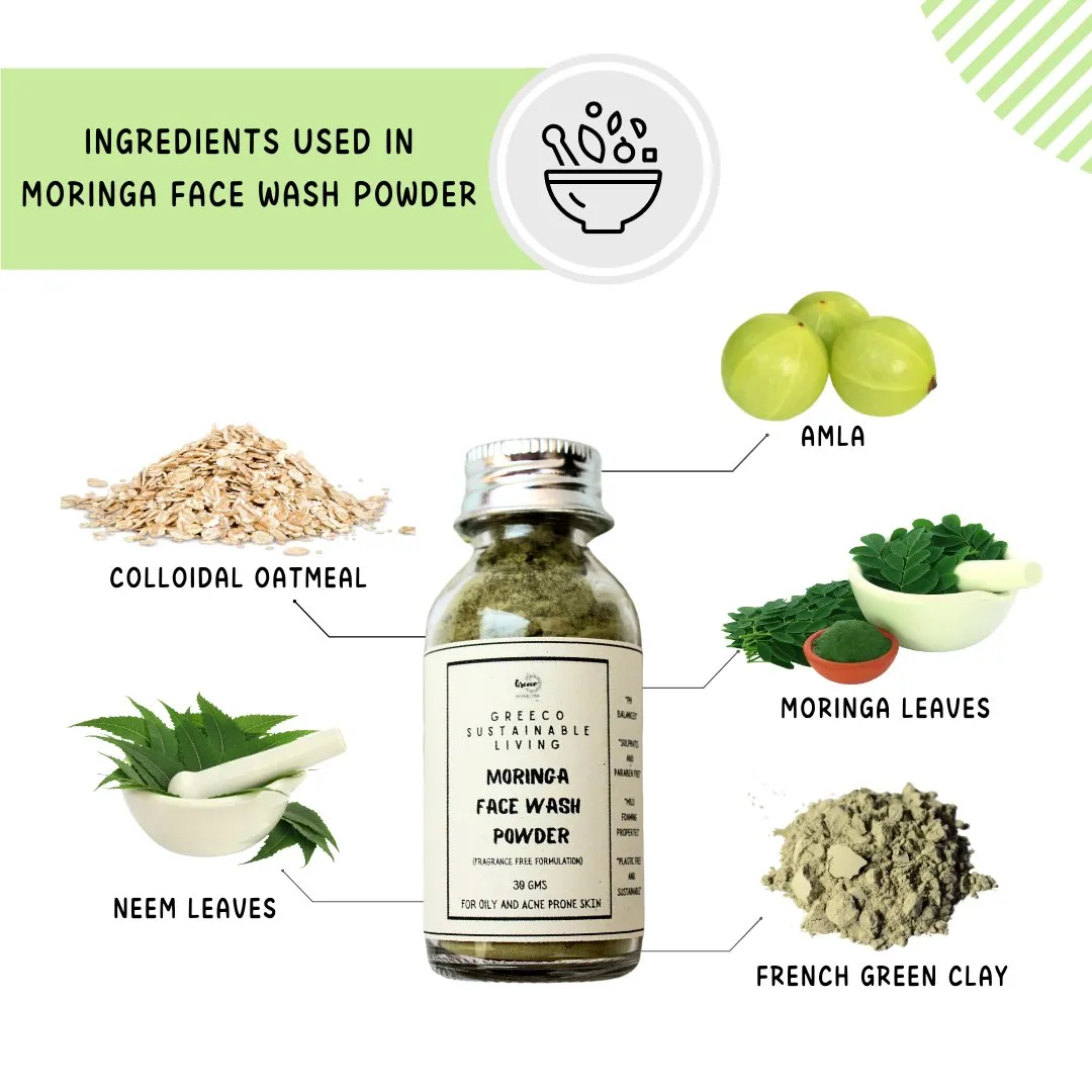 Moringa Face Wash Powder |For Oily and Acne-prone skin| 30 gm (Pack of 1)