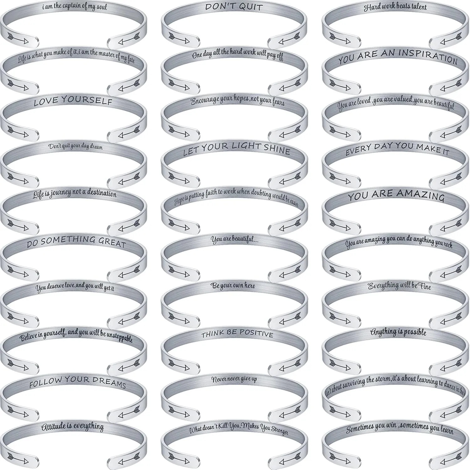 MTLEE 30 Pcs Inspirational Cuff Bracelets Bulk Gifts for Women Motivational Bible Verse Bracelet Silver Personalized