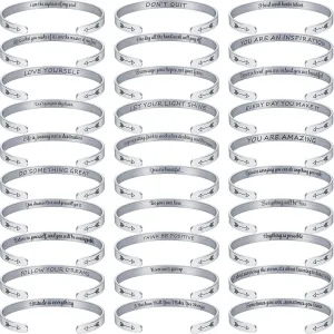 MTLEE 30 Pcs Inspirational Cuff Bracelets Bulk Gifts for Women Motivational Bible Verse Bracelet Silver Personalized