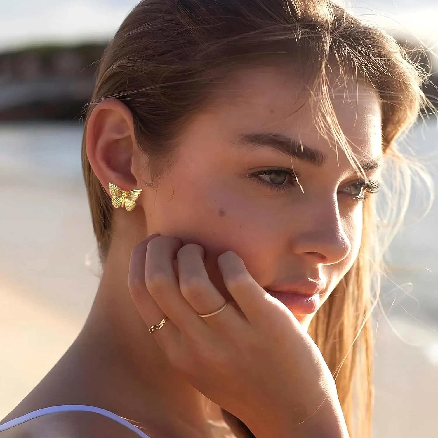 MUYAN Gold Bow Butterfly Earrings for Women Dainty Holiday Stud Earring Everyday Fashion Jewelry