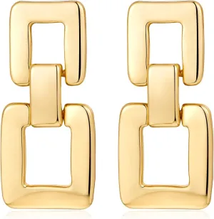 MUYAN Gold Silver Geometric Drop Dangle Earrings for Women Brushed Link Square Dangle Earrings Trendy Jewelry