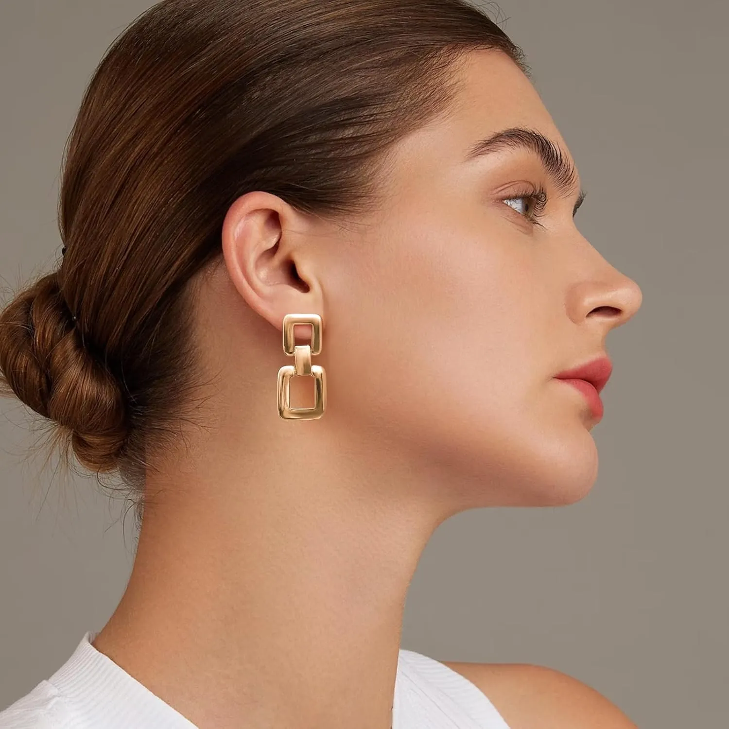 MUYAN Gold Silver Geometric Drop Dangle Earrings for Women Brushed Link Square Dangle Earrings Trendy Jewelry