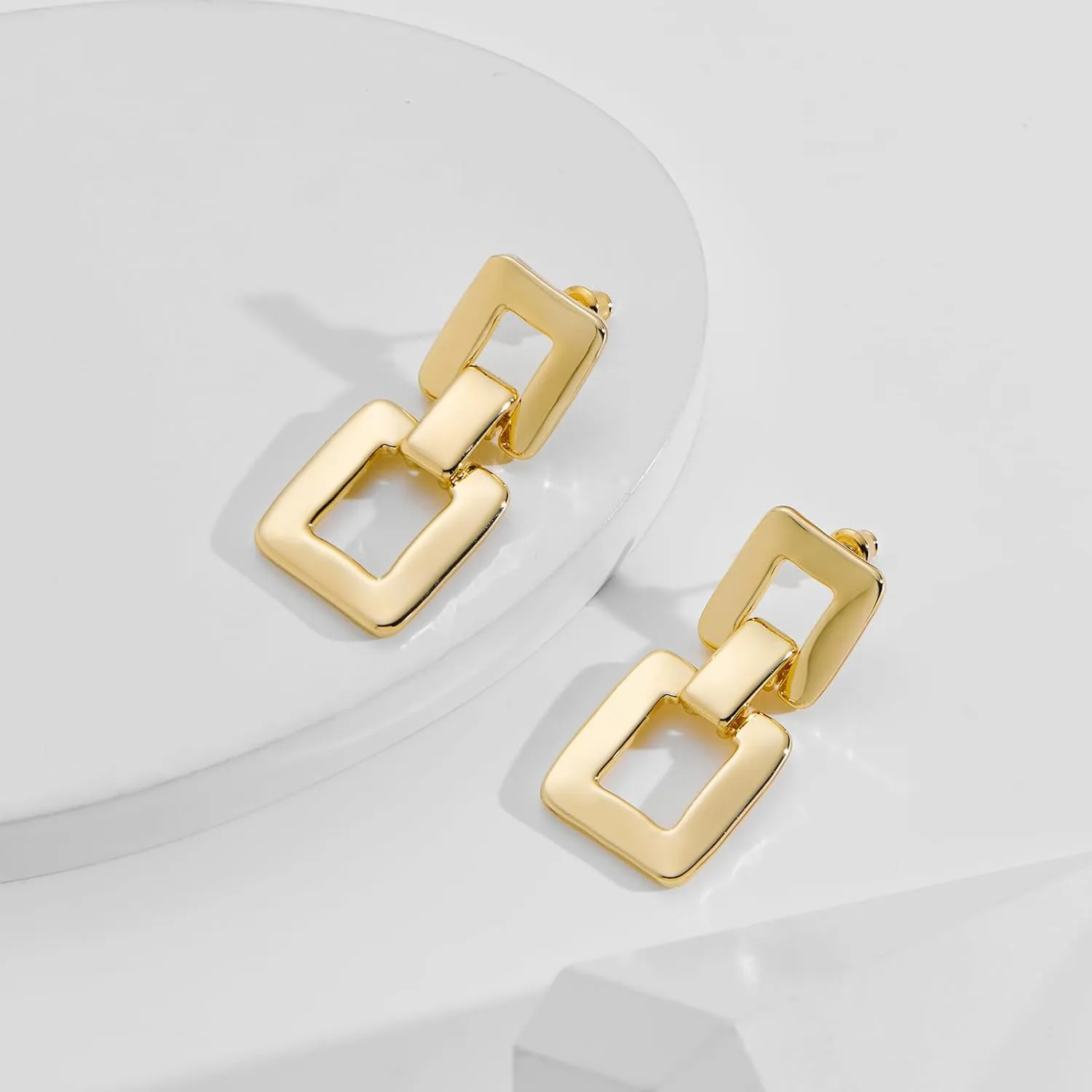 MUYAN Gold Silver Geometric Drop Dangle Earrings for Women Brushed Link Square Dangle Earrings Trendy Jewelry