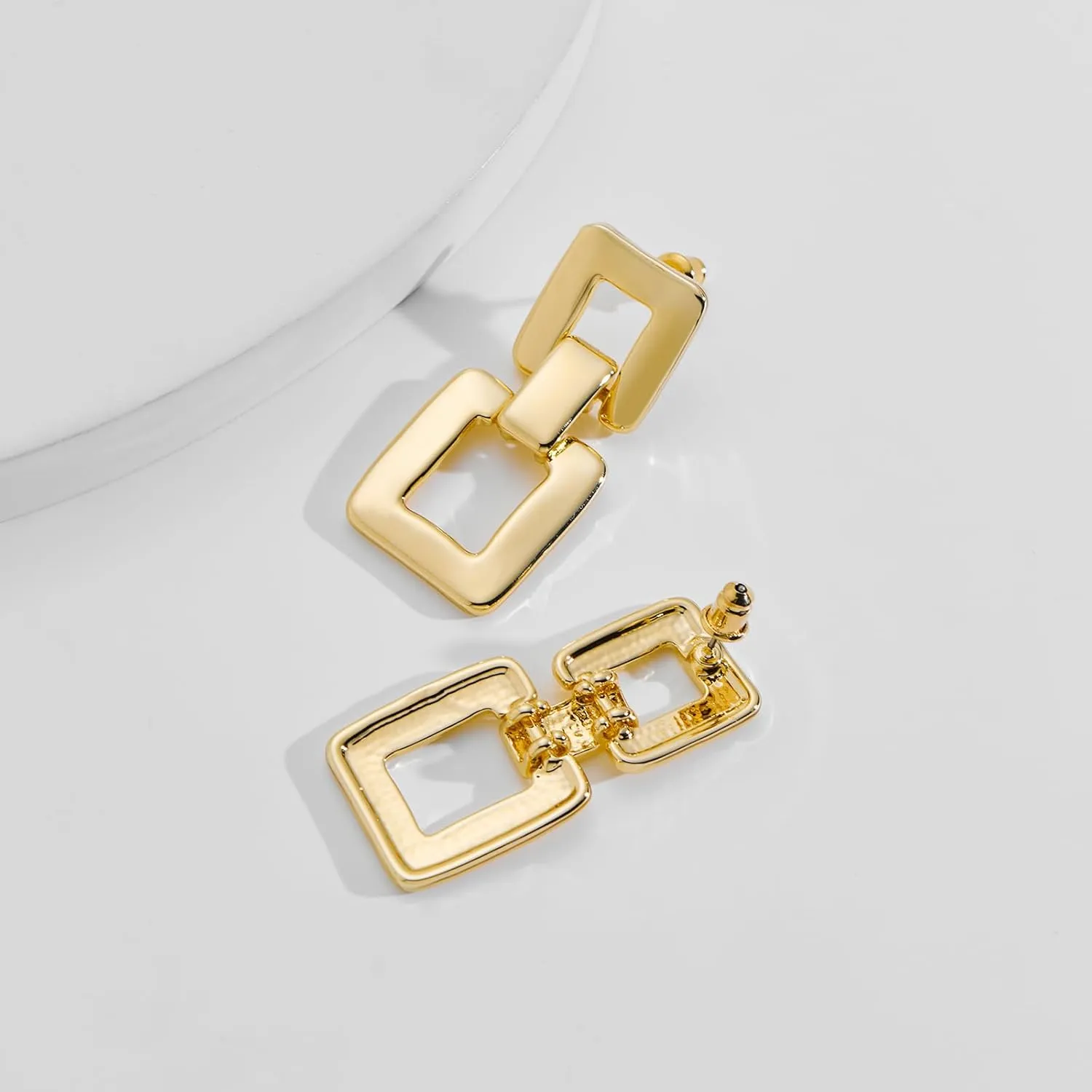 MUYAN Gold Silver Geometric Drop Dangle Earrings for Women Brushed Link Square Dangle Earrings Trendy Jewelry