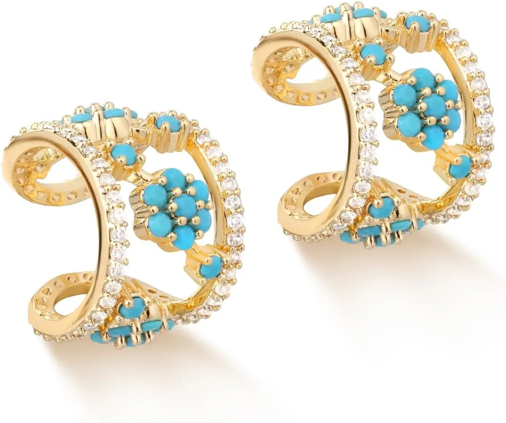 MYEARS Women Ear Cuff Earring Gold Non Pierced Cartilage Clip on Open Wrap Turquoise 14K Gold Plated Simple Hypoallergenic Everyday Jewelry