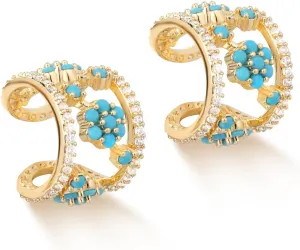 MYEARS Women Ear Cuff Earring Gold Non Pierced Cartilage Clip on Open Wrap Turquoise 14K Gold Plated Simple Hypoallergenic Everyday Jewelry