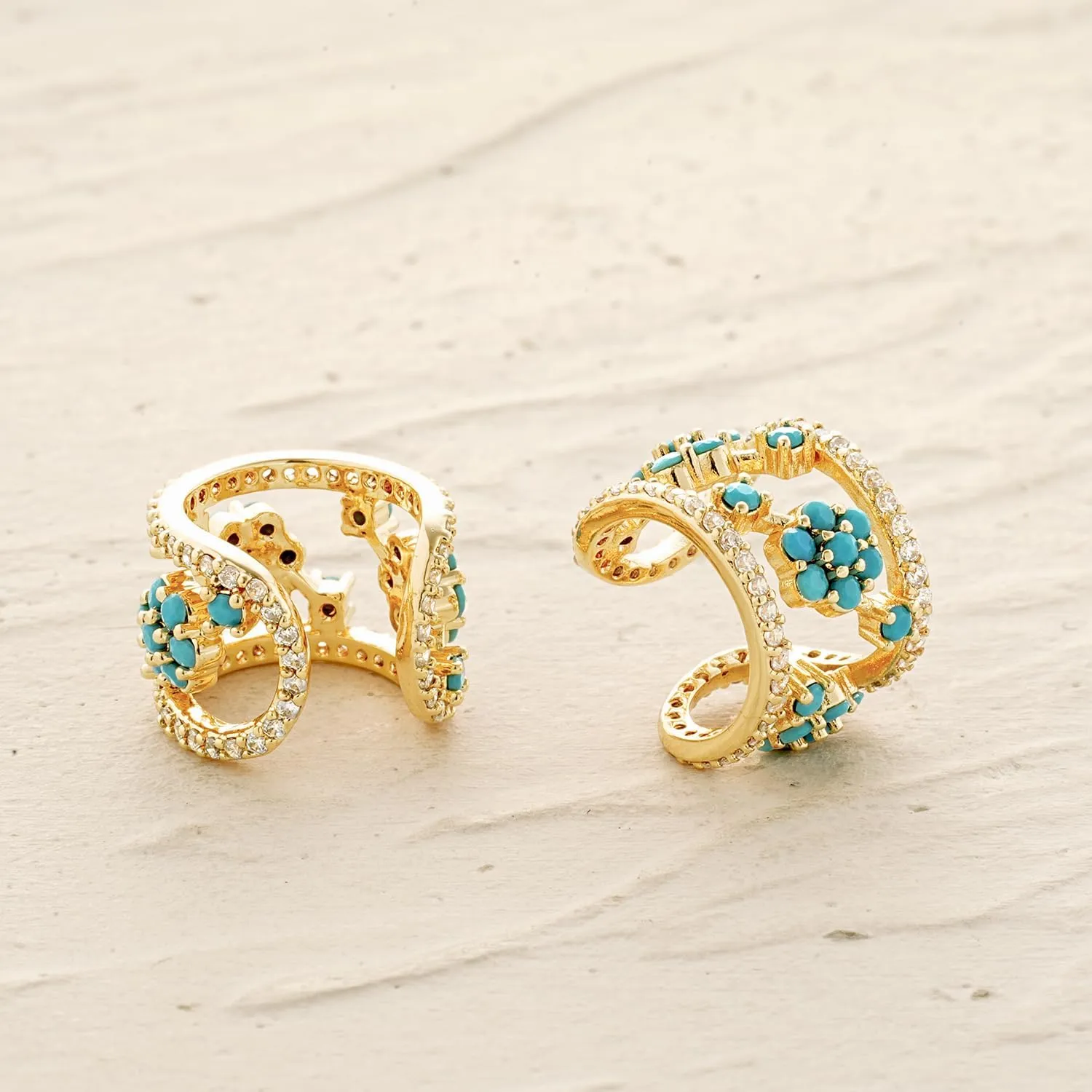 MYEARS Women Ear Cuff Earring Gold Non Pierced Cartilage Clip on Open Wrap Turquoise 14K Gold Plated Simple Hypoallergenic Everyday Jewelry