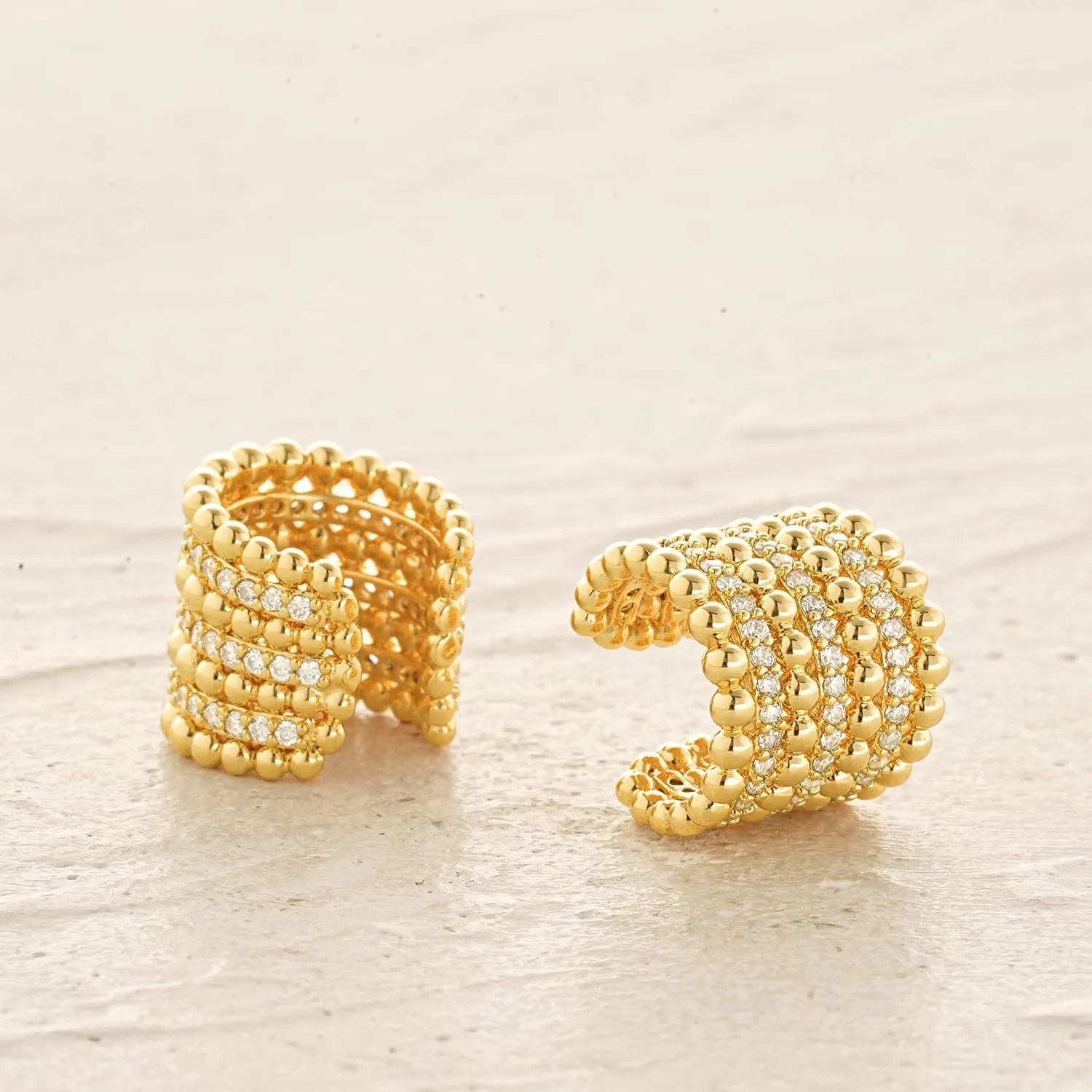 MYEARS Women Ear Cuff Earrings Gold Non Pierced Cartilage Clip on Open Wrap Beaded Hoop 14K Gold Plated Simple Hypoallergenic Everyday Jewelry
