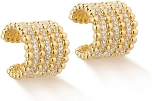 MYEARS Women Ear Cuff Earrings Gold Non Pierced Cartilage Clip on Open Wrap Beaded Hoop 14K Gold Plated Simple Hypoallergenic Everyday Jewelry
