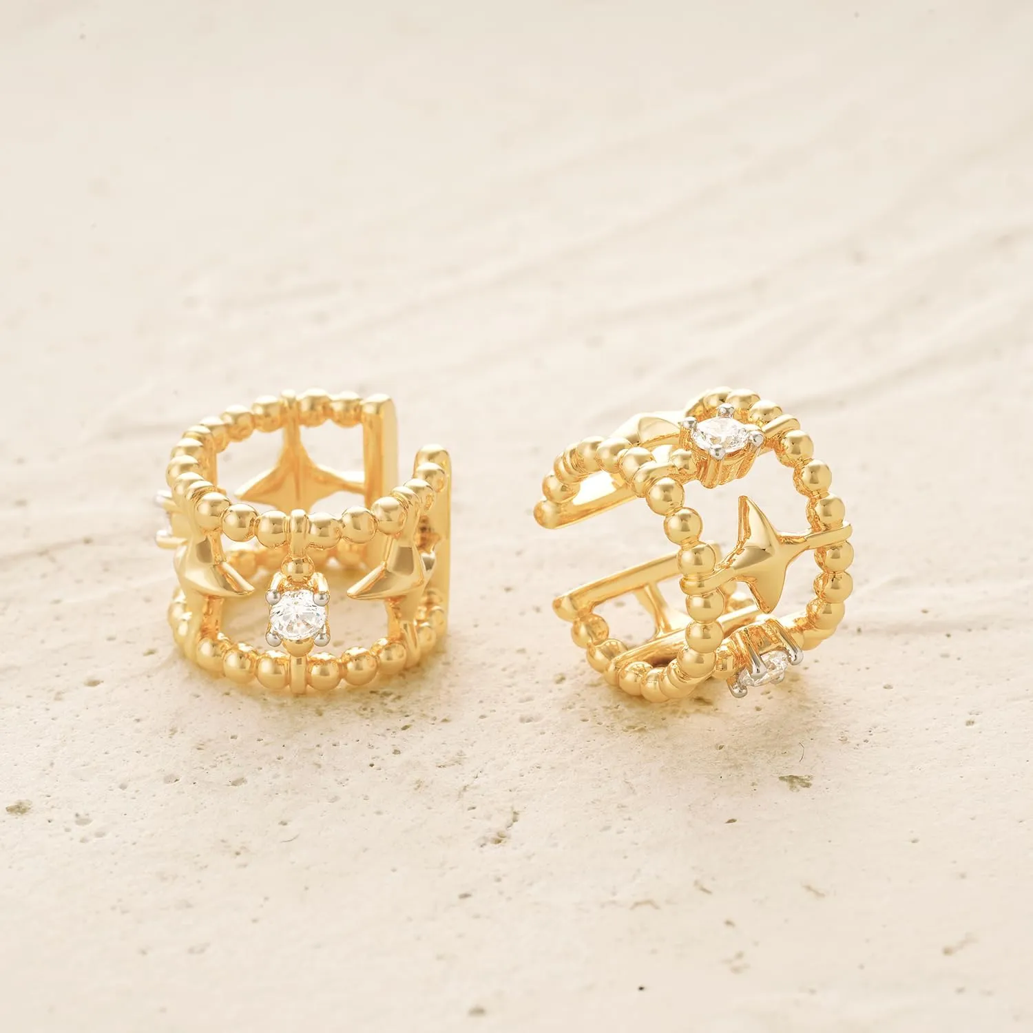 MYEARS Women Ear Cuff Earrings Gold Non Pierced Cartilage Clip on Open Wrap Beaded Hoop 14K Gold Plated Simple Hypoallergenic Everyday Jewelry