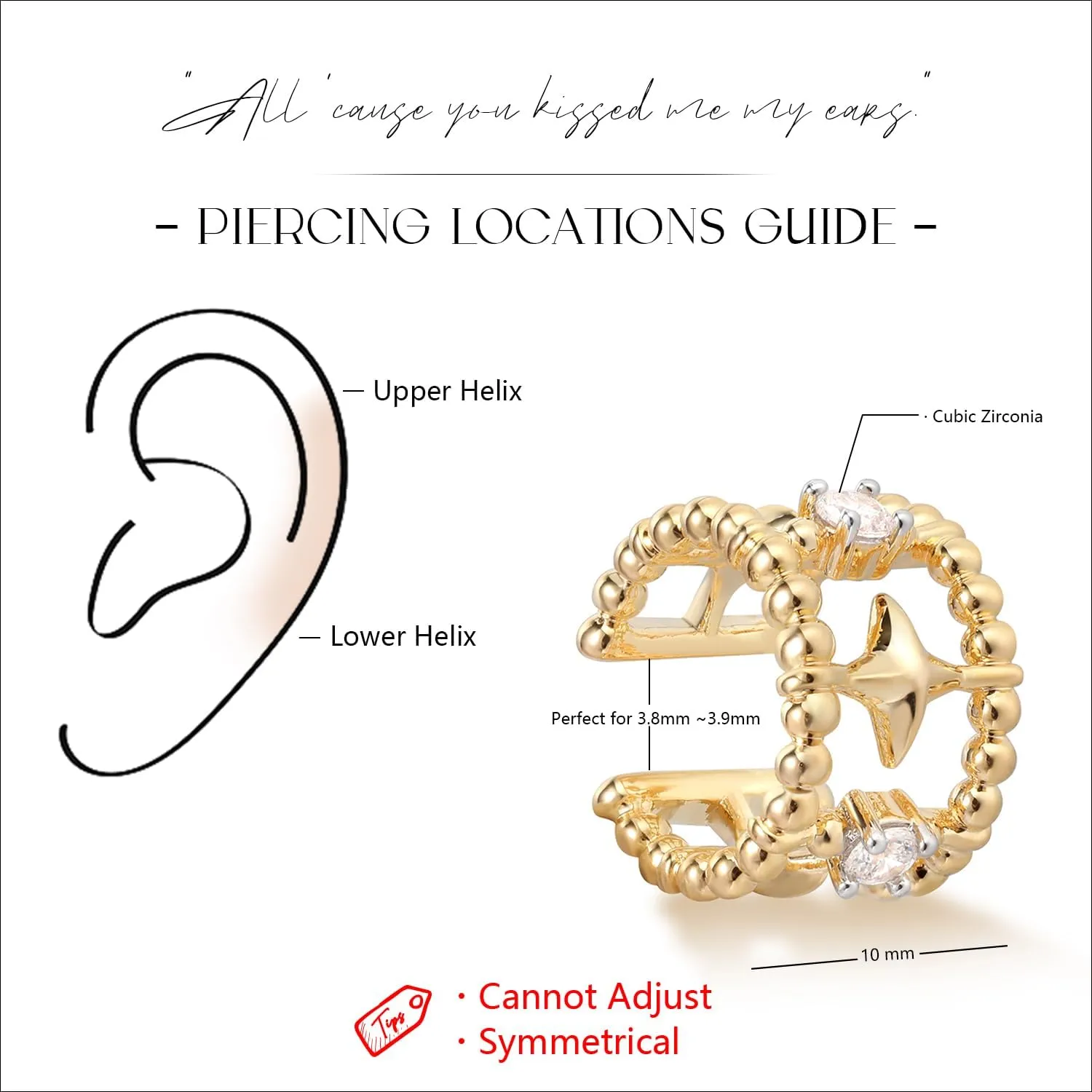 MYEARS Women Ear Cuff Earrings Gold Non Pierced Cartilage Clip on Open Wrap Beaded Hoop 14K Gold Plated Simple Hypoallergenic Everyday Jewelry