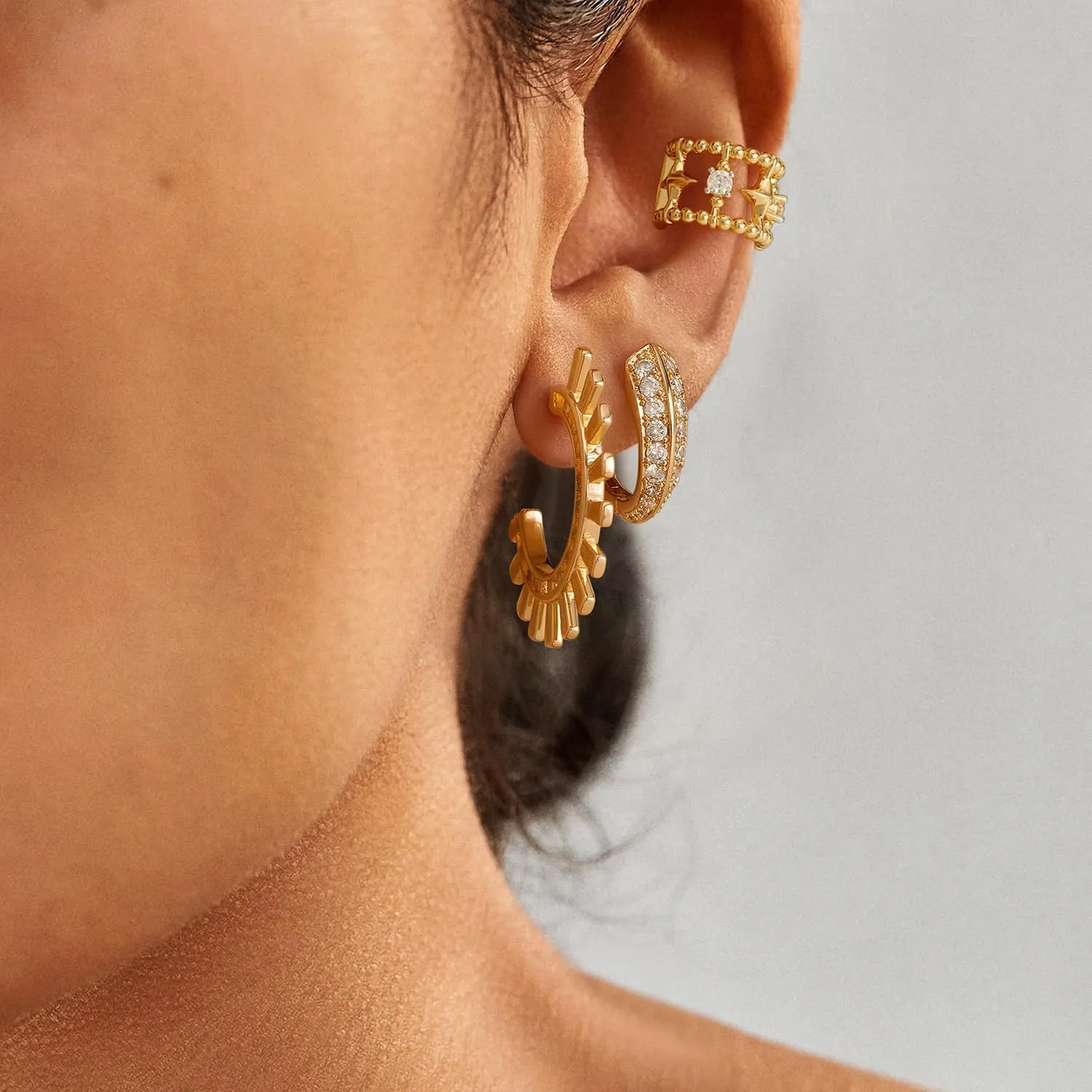 MYEARS Women Ear Cuff Earrings Gold Non Pierced Cartilage Clip on Open Wrap Beaded Hoop 14K Gold Plated Simple Hypoallergenic Everyday Jewelry