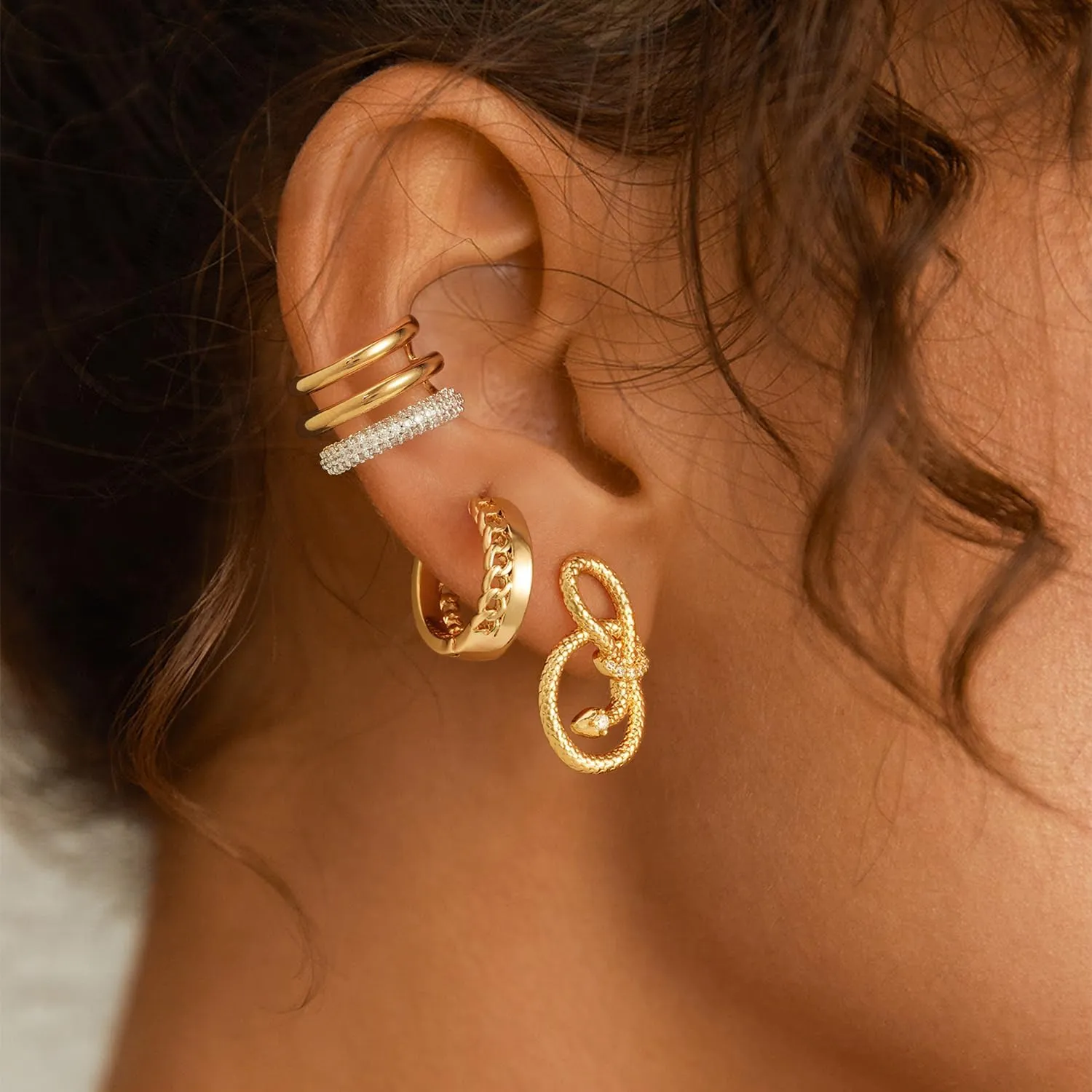MYEARS Women Ear Cuff Earrings Gold Non Pierced Cartilage Clip on Open Wrap Hoop 14K Gold Plated Simple Hypoallergenic Everyday Jewelry