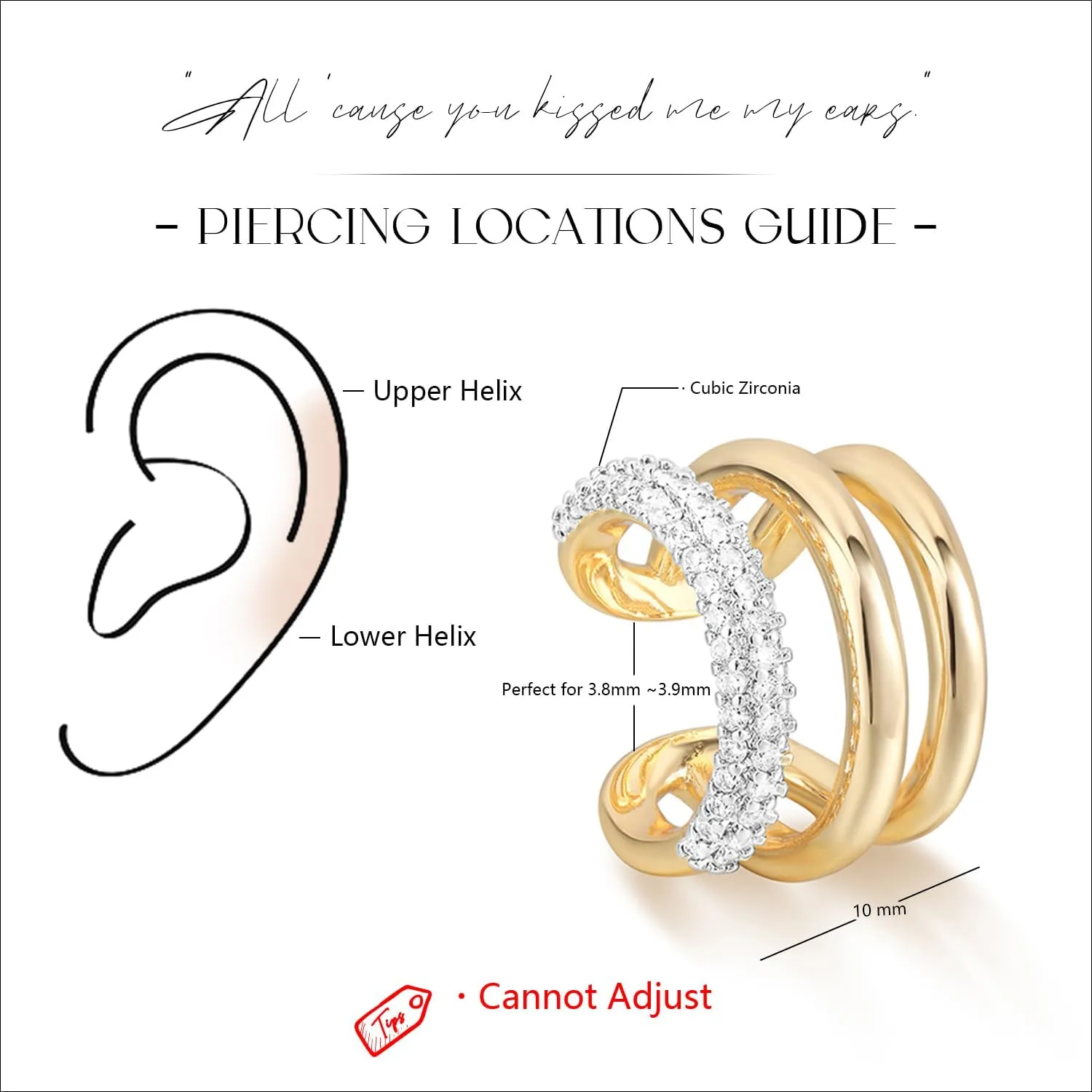 MYEARS Women Ear Cuff Earrings Gold Non Pierced Cartilage Clip on Open Wrap Hoop 14K Gold Plated Simple Hypoallergenic Everyday Jewelry