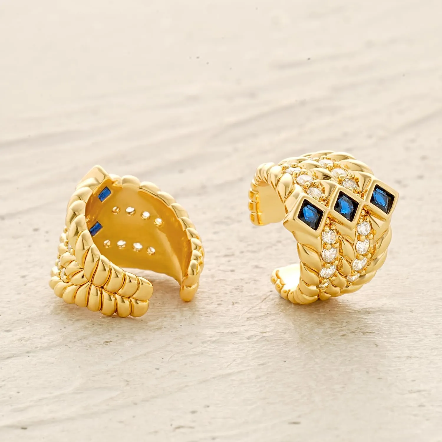 MYEARS Women Ear Cuff Earrings Gold Non Pierced Cartilage Clip on Open Wrap Hoop Rainbow Cubic Zirconia 14K Gold Plated Simple Hypoallergenic Everyday Jewelry