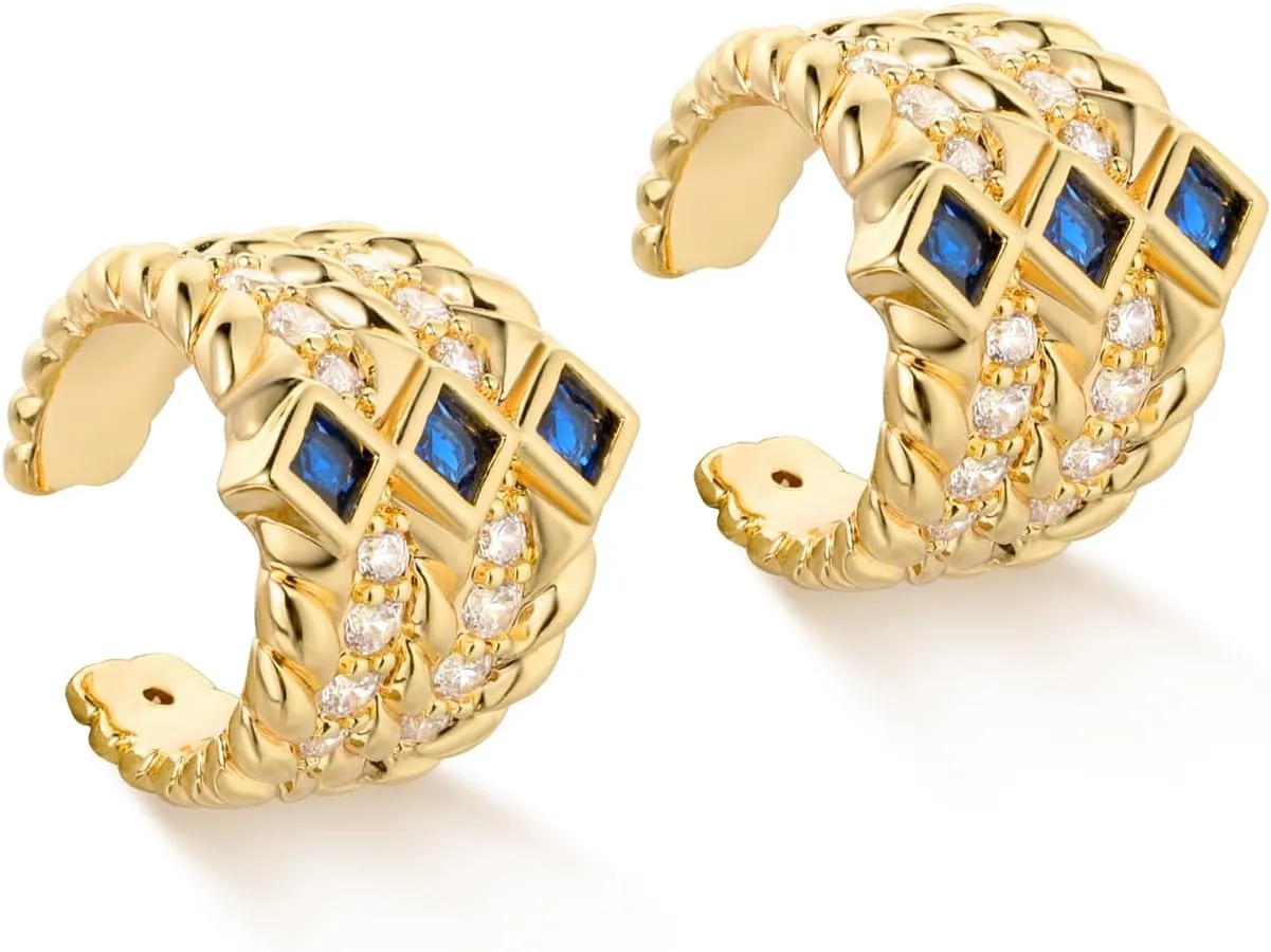 MYEARS Women Ear Cuff Earrings Gold Non Pierced Cartilage Clip on Open Wrap Hoop Rainbow Cubic Zirconia 14K Gold Plated Simple Hypoallergenic Everyday Jewelry