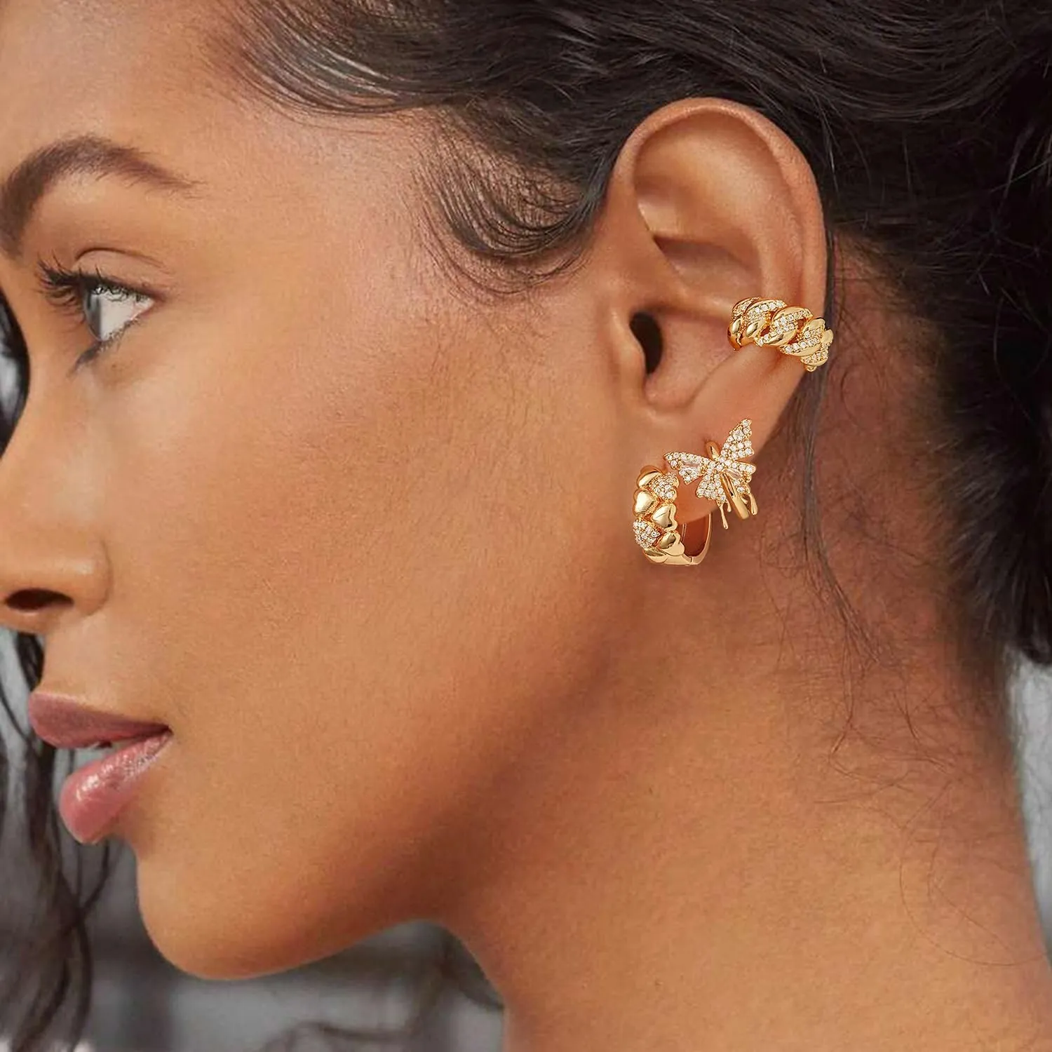 MYEARS Women Ear Cuff Earrings Gold Non Pierced Cartilage Clip on Open Wrap Link Hoop 14K Gold Plated Simple Hypoallergenic Everyday Jewelry