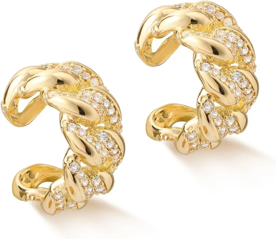 MYEARS Women Ear Cuff Earrings Gold Non Pierced Cartilage Clip on Open Wrap Link Hoop 14K Gold Plated Simple Hypoallergenic Everyday Jewelry
