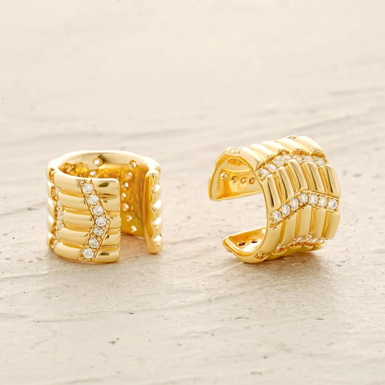 MYEARS Women Ear Cuff Earrings Gold Non Pierced Cartilage Clip on Open Wrap Ribbed Hoop 14K Gold Plated Simple Hypoallergenic Everyday Jewelry