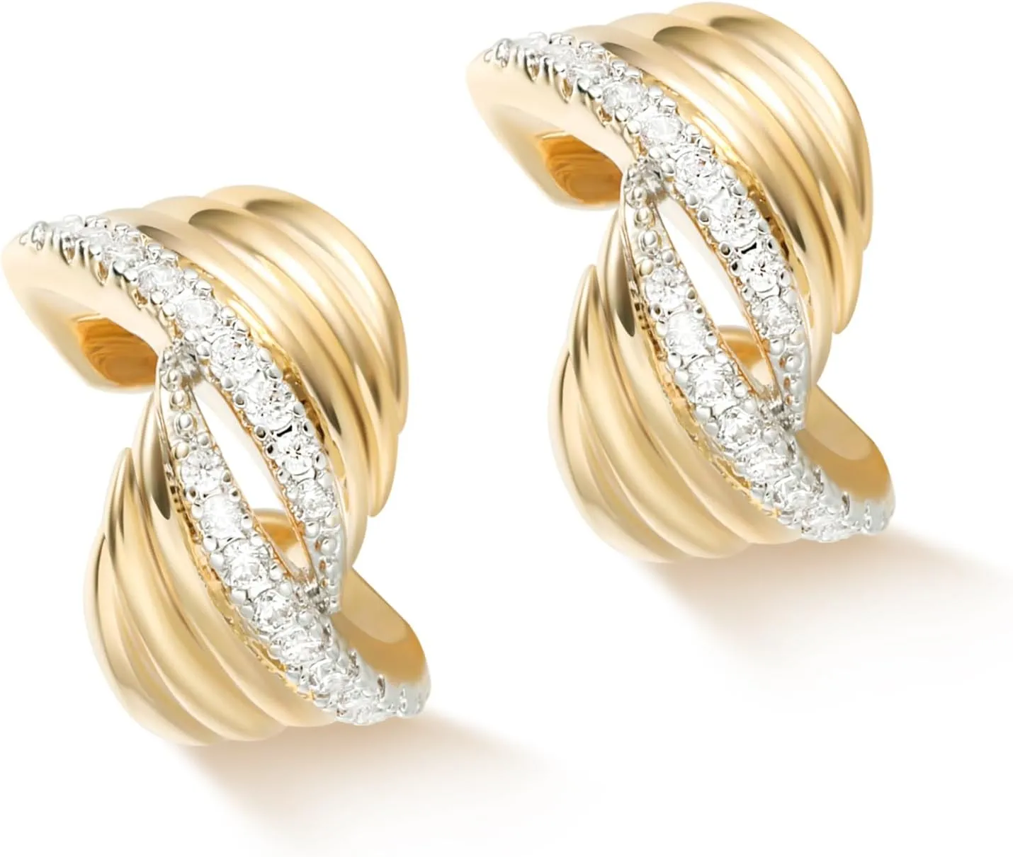 MYEARS Women Ear Cuff Earrings Gold Non Pierced Cartilage Clip on Open Wrap Ribbed Hoop 14K Gold Plated Simple Hypoallergenic Everyday Jewelry