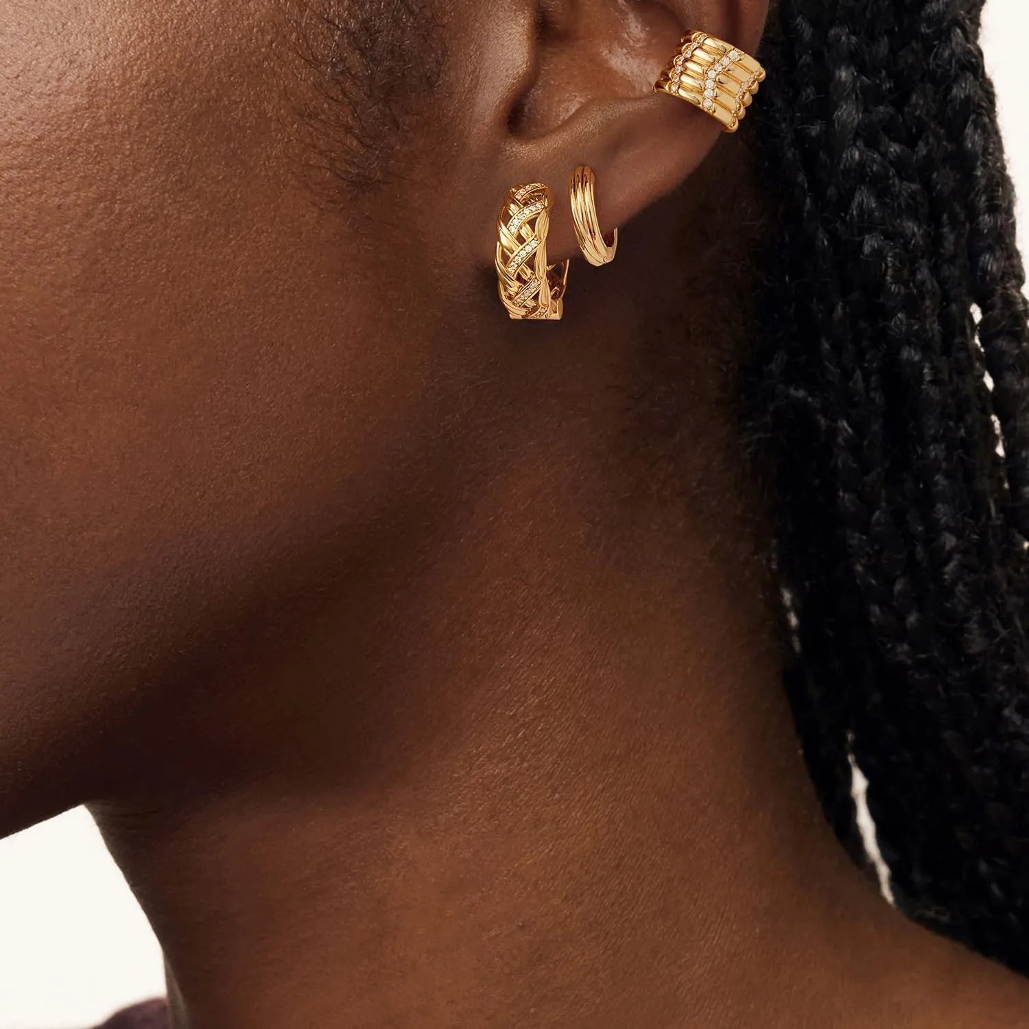 MYEARS Women Ear Cuff Earrings Gold Non Pierced Cartilage Clip on Open Wrap Ribbed Hoop 14K Gold Plated Simple Hypoallergenic Everyday Jewelry