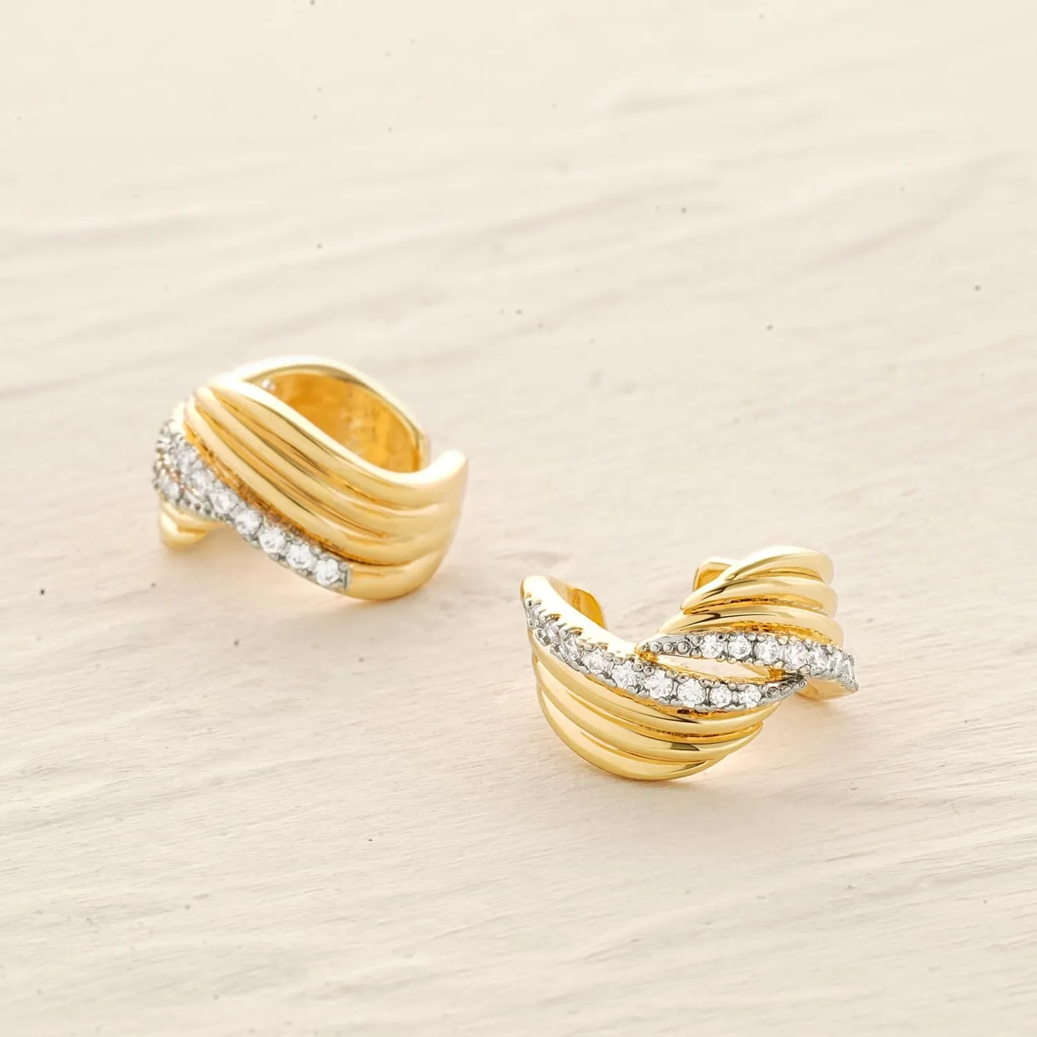 MYEARS Women Ear Cuff Earrings Gold Non Pierced Cartilage Clip on Open Wrap Ribbed Hoop 14K Gold Plated Simple Hypoallergenic Everyday Jewelry