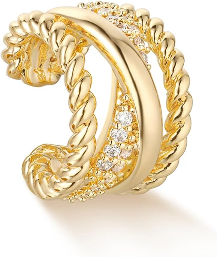 MYEARS Women Ear Cuff Earrings Gold Non Pierced Cartilage Clip on Open Wrap X Hoop 14K Gold Plated Simple Hypoallergenic Everyday Jewelry