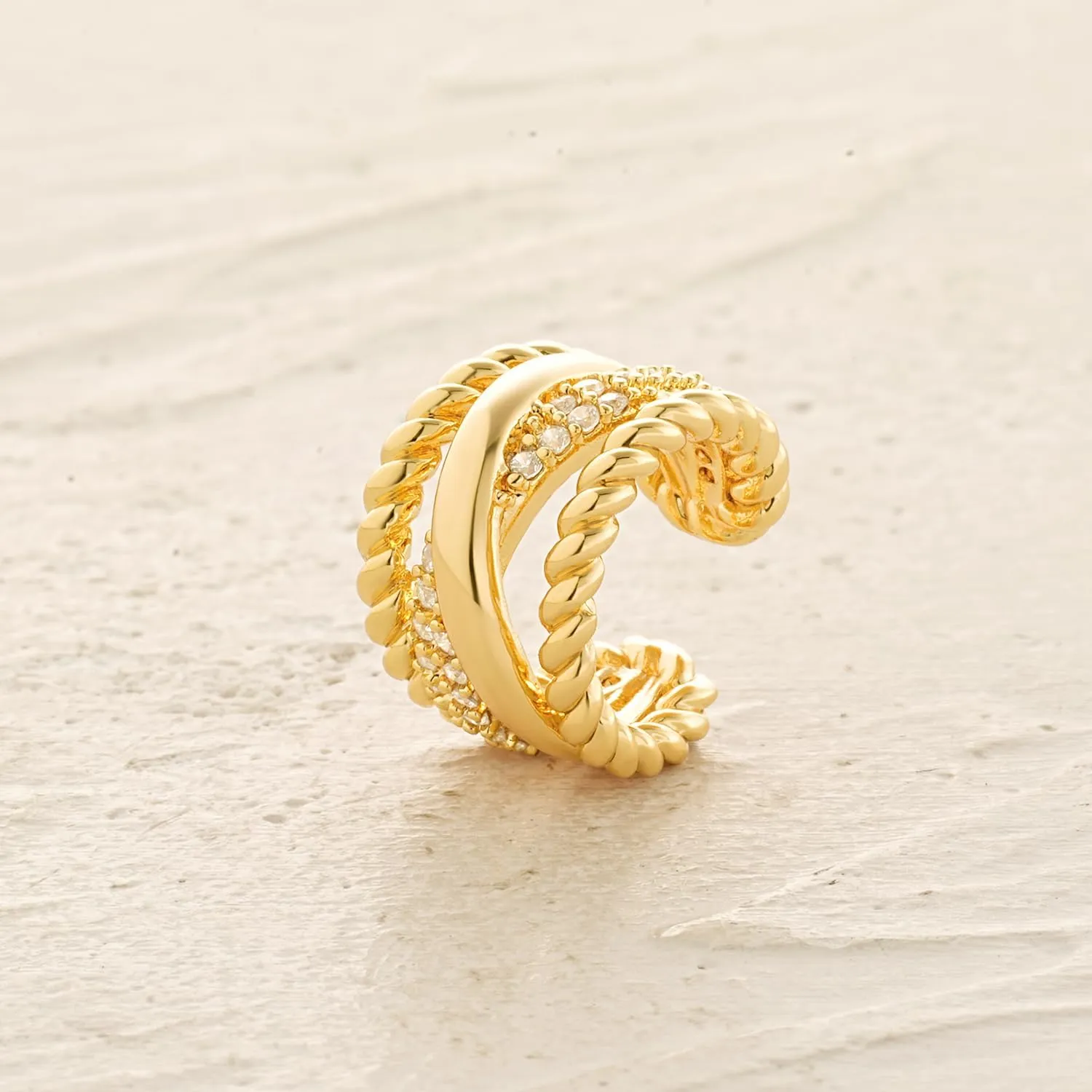 MYEARS Women Ear Cuff Earrings Gold Non Pierced Cartilage Clip on Open Wrap X Hoop 14K Gold Plated Simple Hypoallergenic Everyday Jewelry