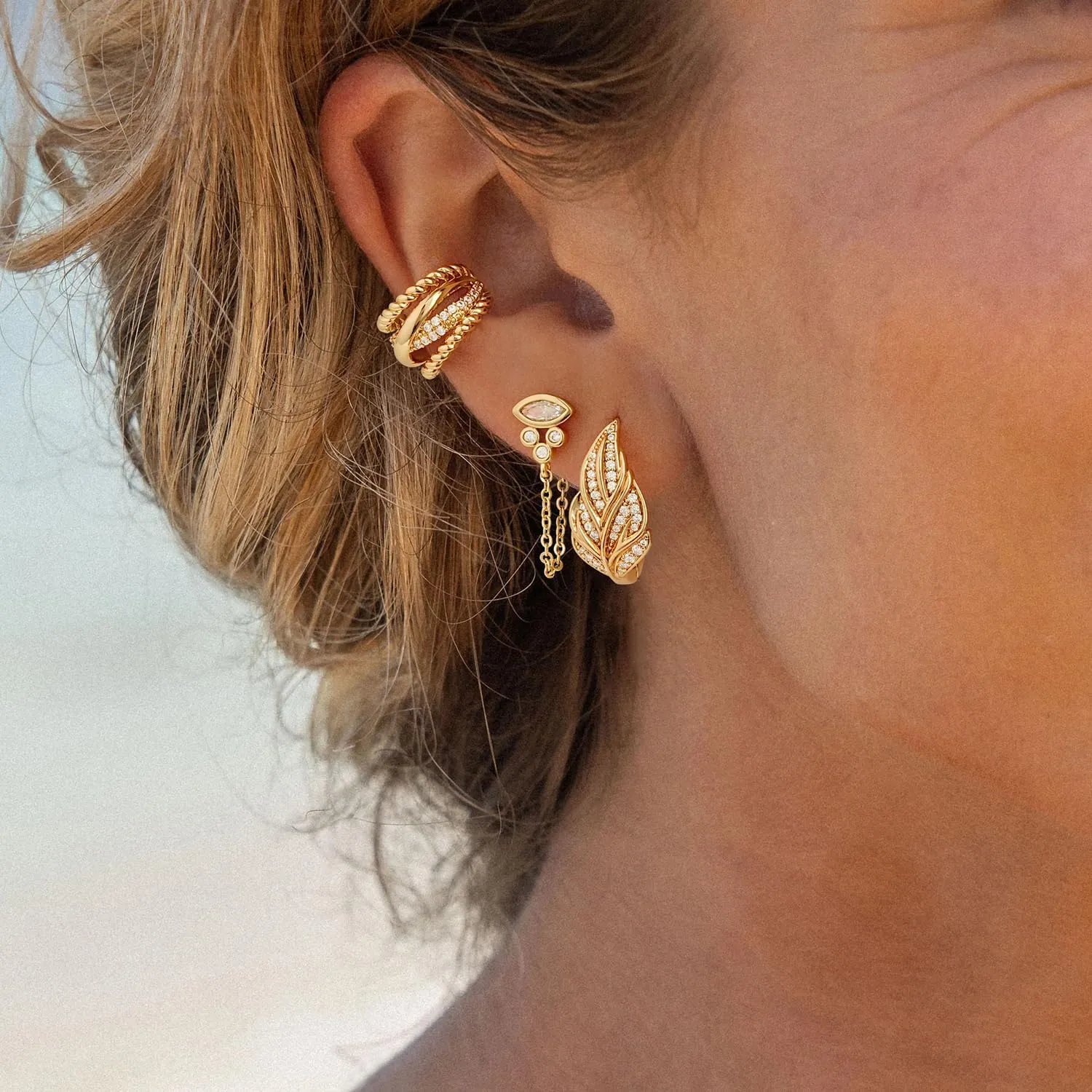 MYEARS Women Ear Cuff Earrings Gold Non Pierced Cartilage Clip on Open Wrap X Hoop 14K Gold Plated Simple Hypoallergenic Everyday Jewelry