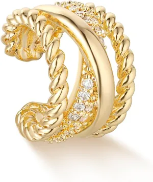 MYEARS Women Ear Cuff Earrings Gold Non Pierced Cartilage Clip on Open Wrap X Hoop 14K Gold Plated Simple Hypoallergenic Everyday Jewelry