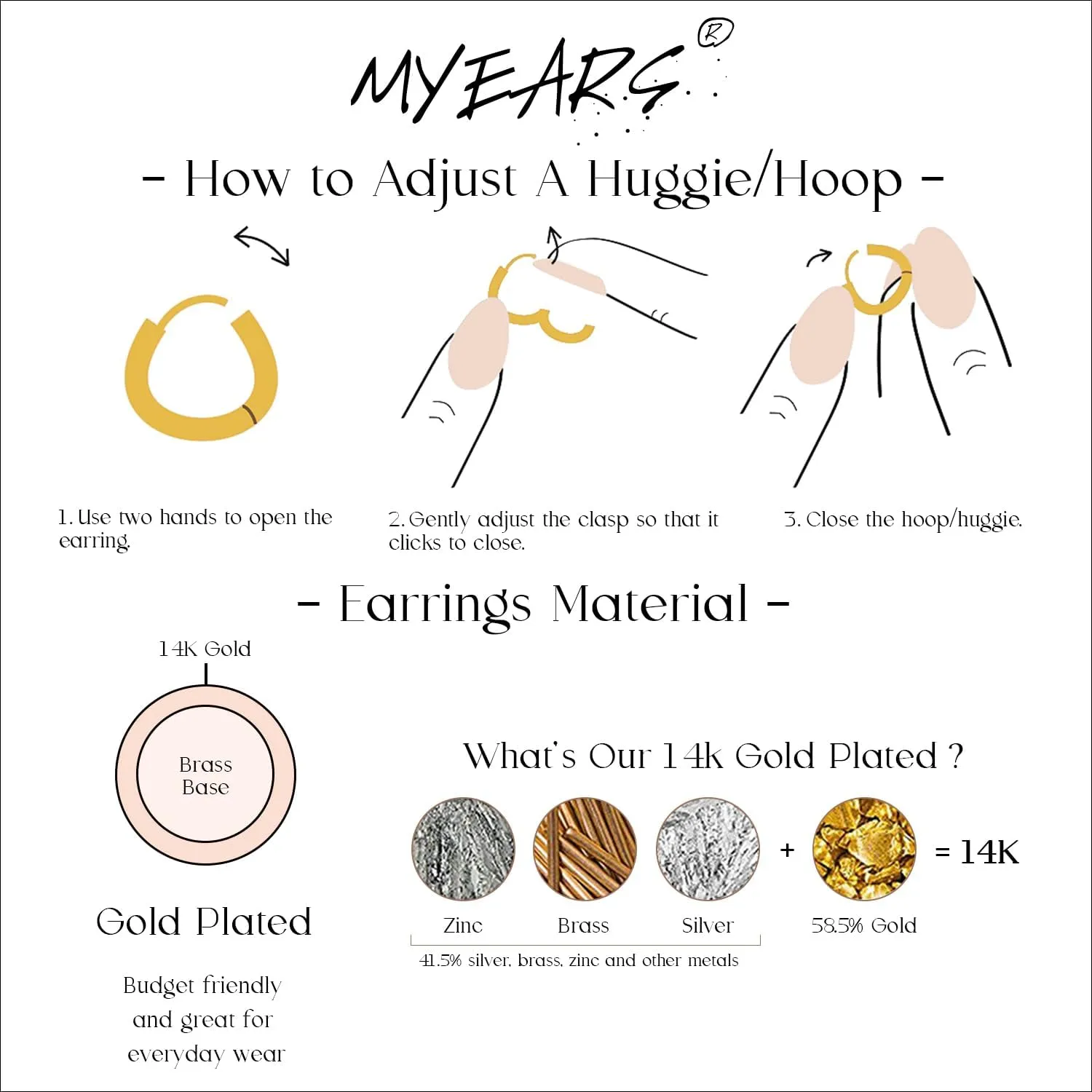 MYEARS Women Earrings Gold Huggie Hoop Dangle Drop 14K Gold Plated Small Simple Hypoallergenic Everyday Jewelry