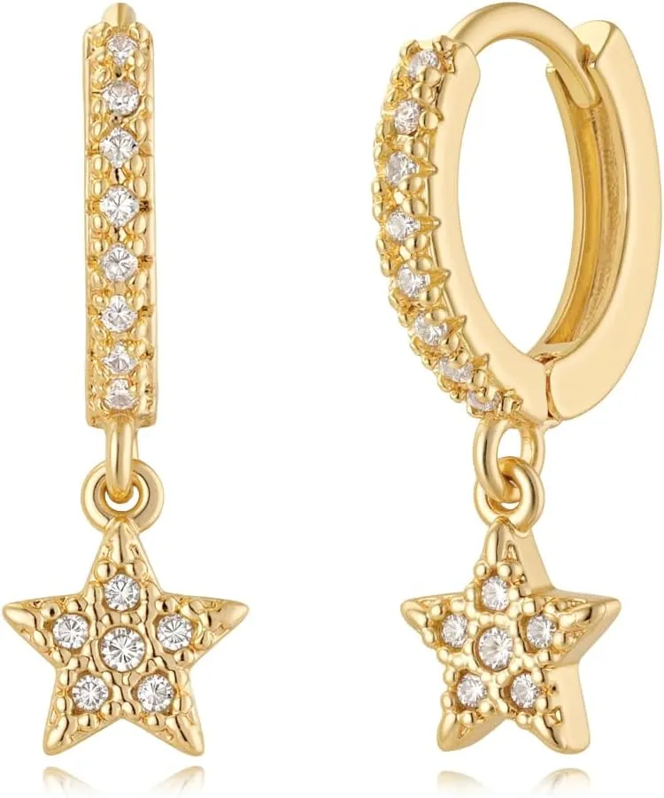 MYEARS Women Earrings Gold Huggie Hoop Dangle Drop 14K Gold Plated Small Simple Hypoallergenic Everyday Jewelry